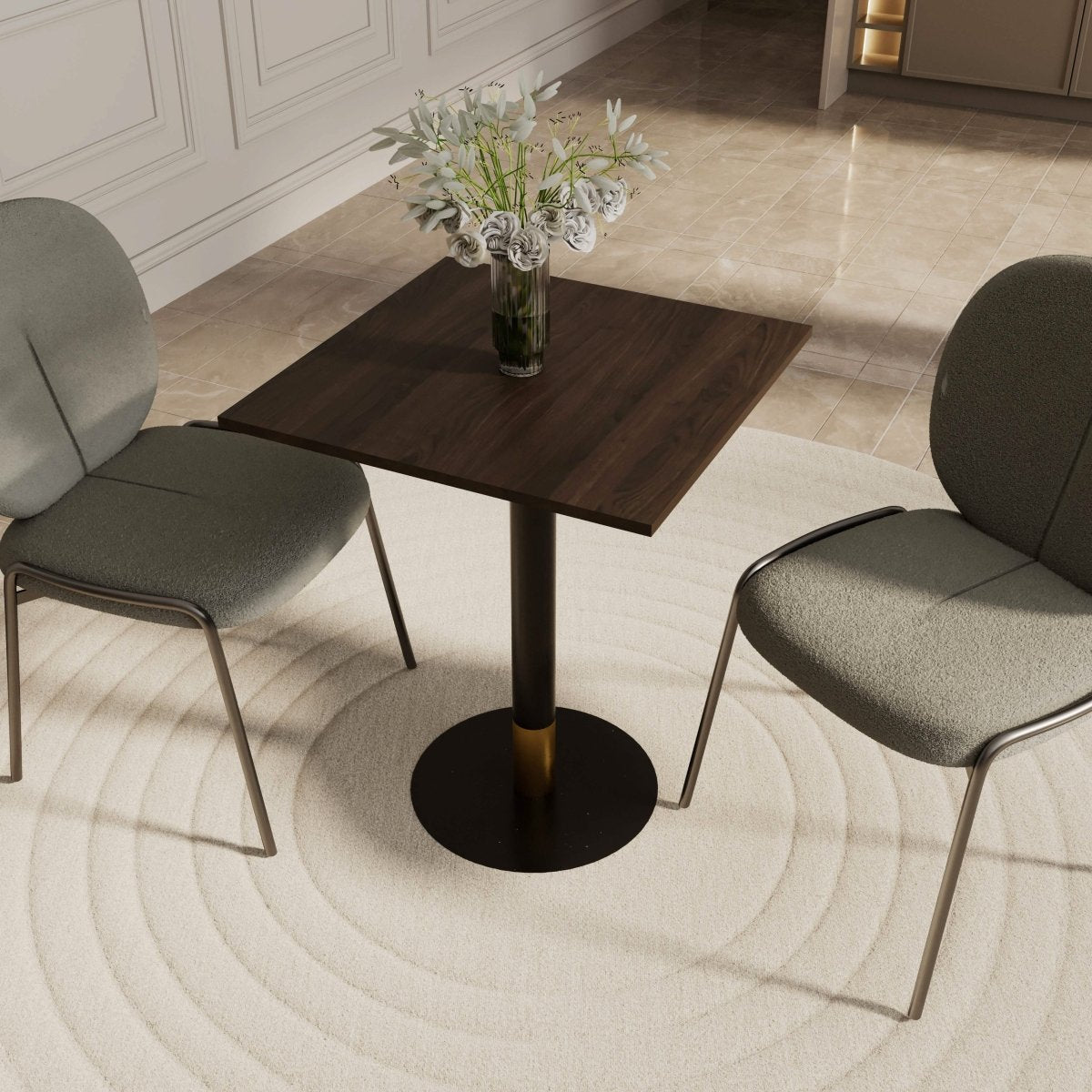 Leisuremod Dining Table Vail Collection Dining Table Black/Gold Round Base With 24" Square Black MDF Top