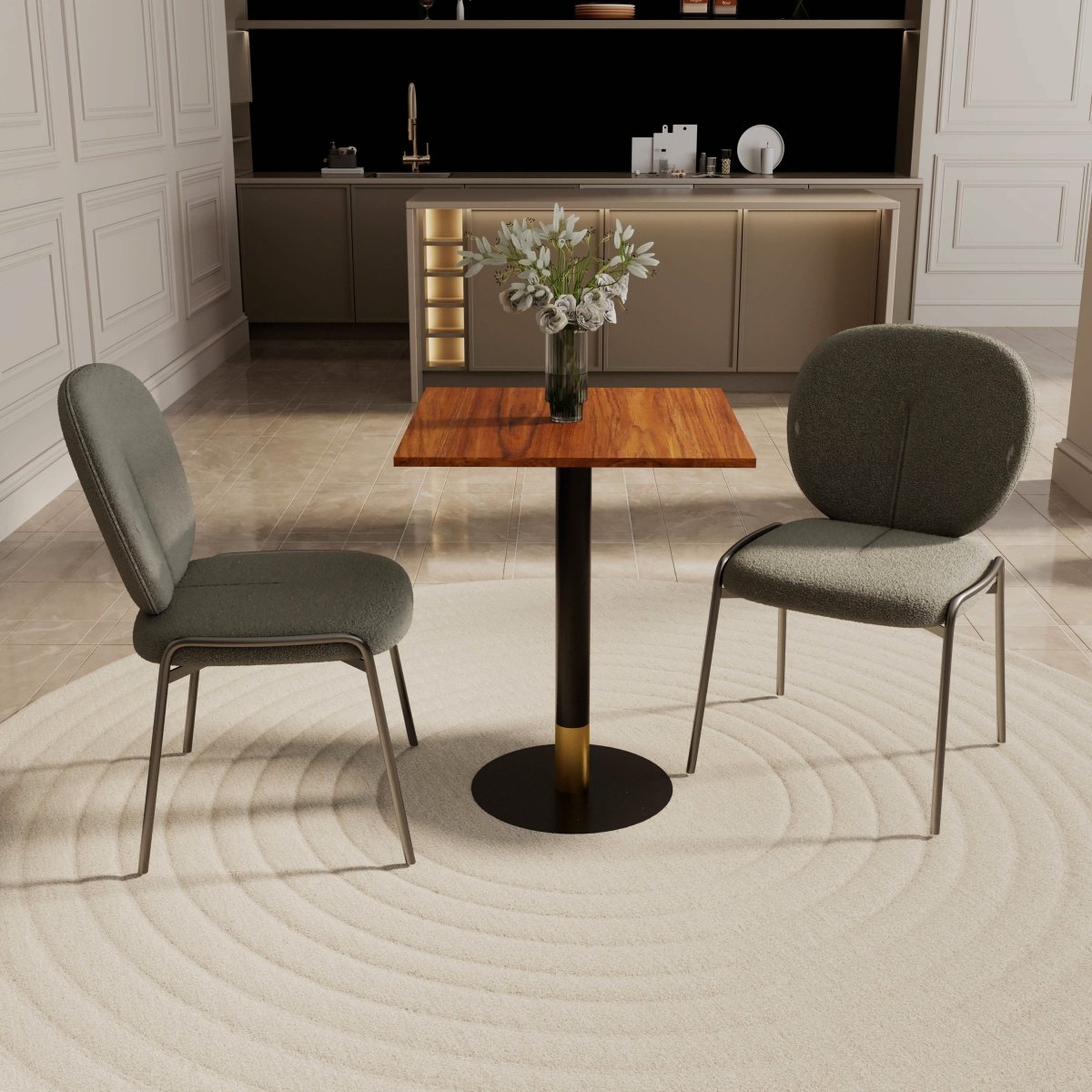 Leisuremod Dining Table Vail Collection Dining Table Black/Gold Round Base With 24" Square Black MDF Top