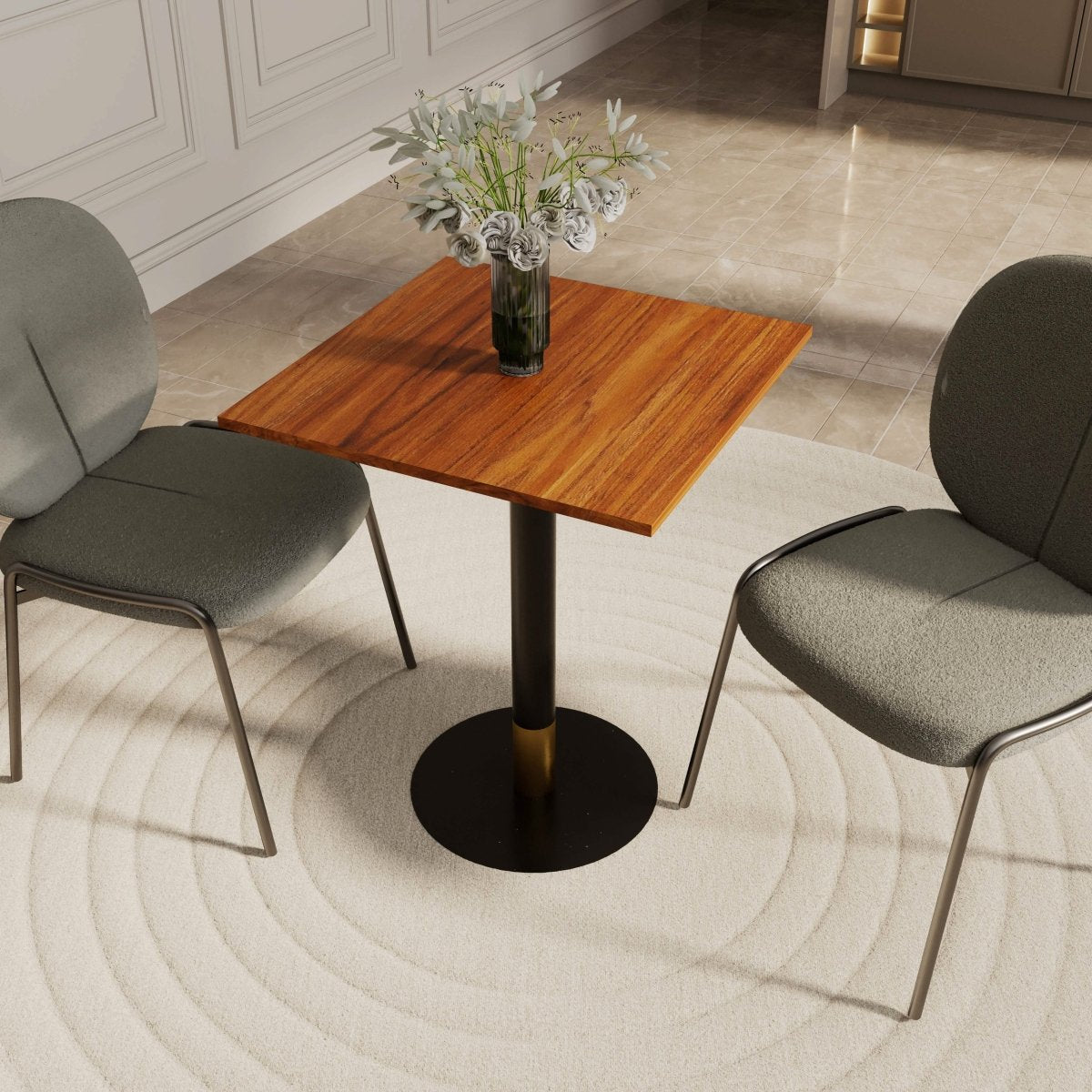 Leisuremod Dining Table Vail Collection Dining Table Black/Gold Round Base With 24" Square Black MDF Top
