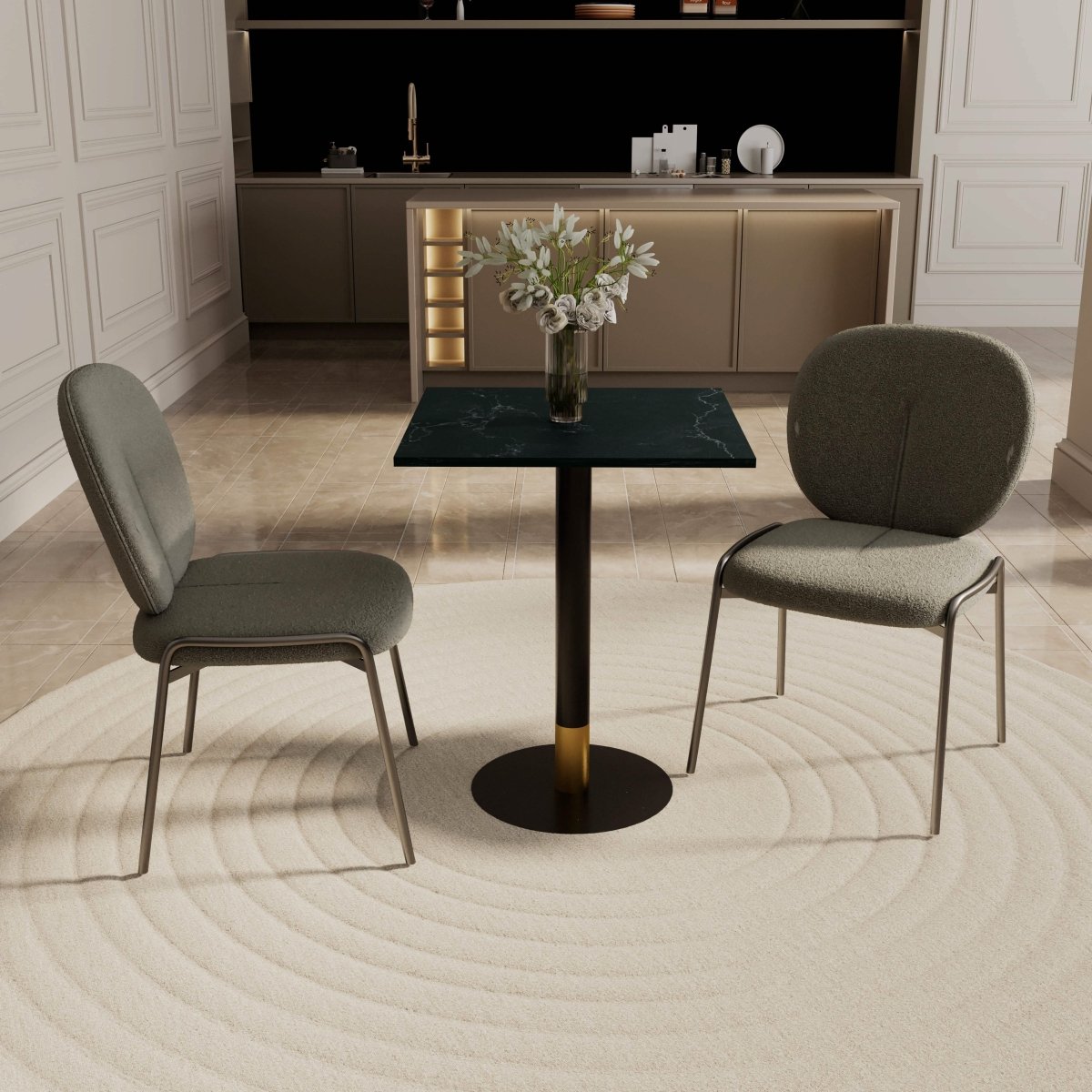 Leisuremod Dining Table Vail Collection Dining Table Black/Gold Round Base With 24" Square Black MDF Top