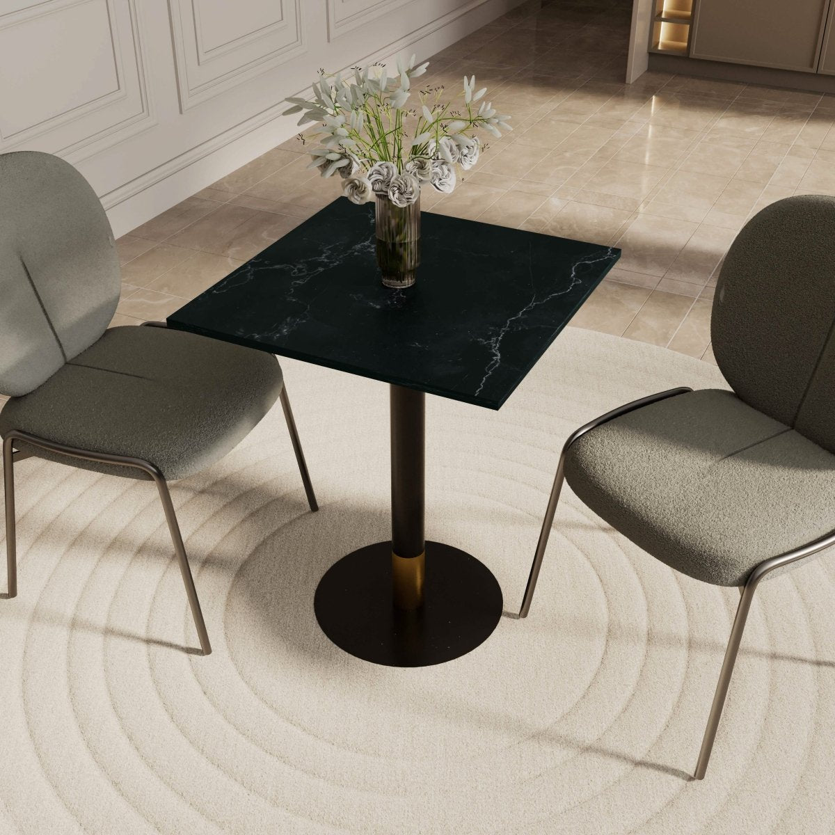 Leisuremod Dining Table Vail Collection Dining Table Black/Gold Round Base With 24" Square Black MDF Top