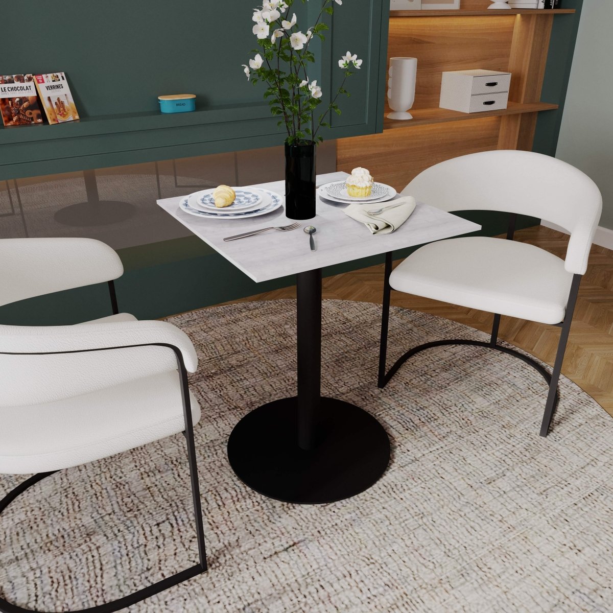 Leisuremod Dining Table Vail Collection Dining Table Black/Gold Round Base With 24" Square Black MDF Top