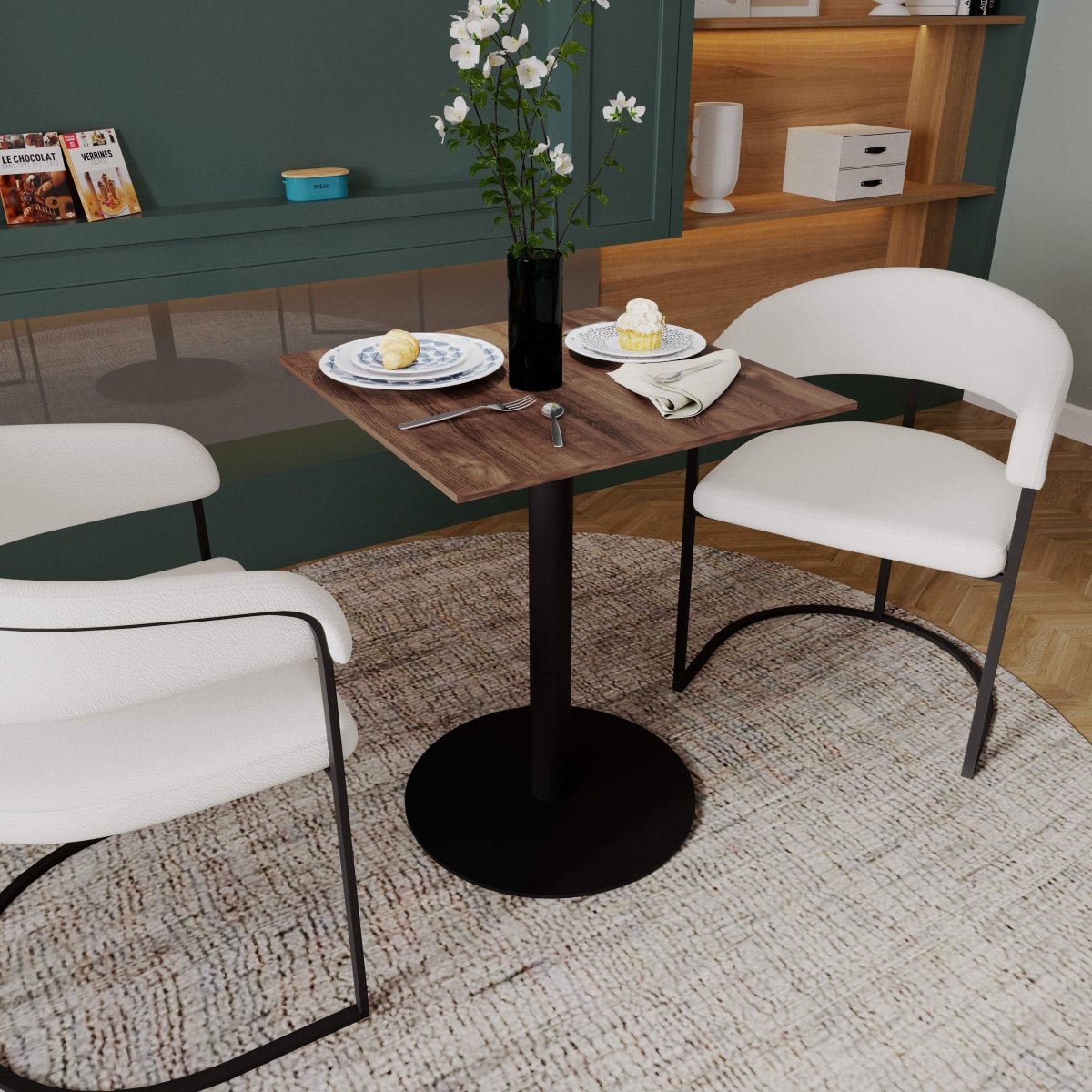 Leisuremod Dining Table Vail Collection Dining Table Black/Gold Round Base With 24" Square Black MDF Top