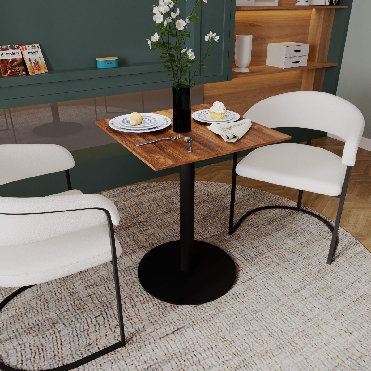 Leisuremod Dining Table Vail Collection Dining Table Black/Gold Round Base With 24" Square Black MDF Top