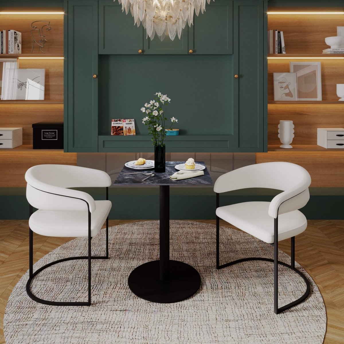 Leisuremod Dining Table Vail Collection Dining Table Black/Gold Round Base With 24" Square Black MDF Top