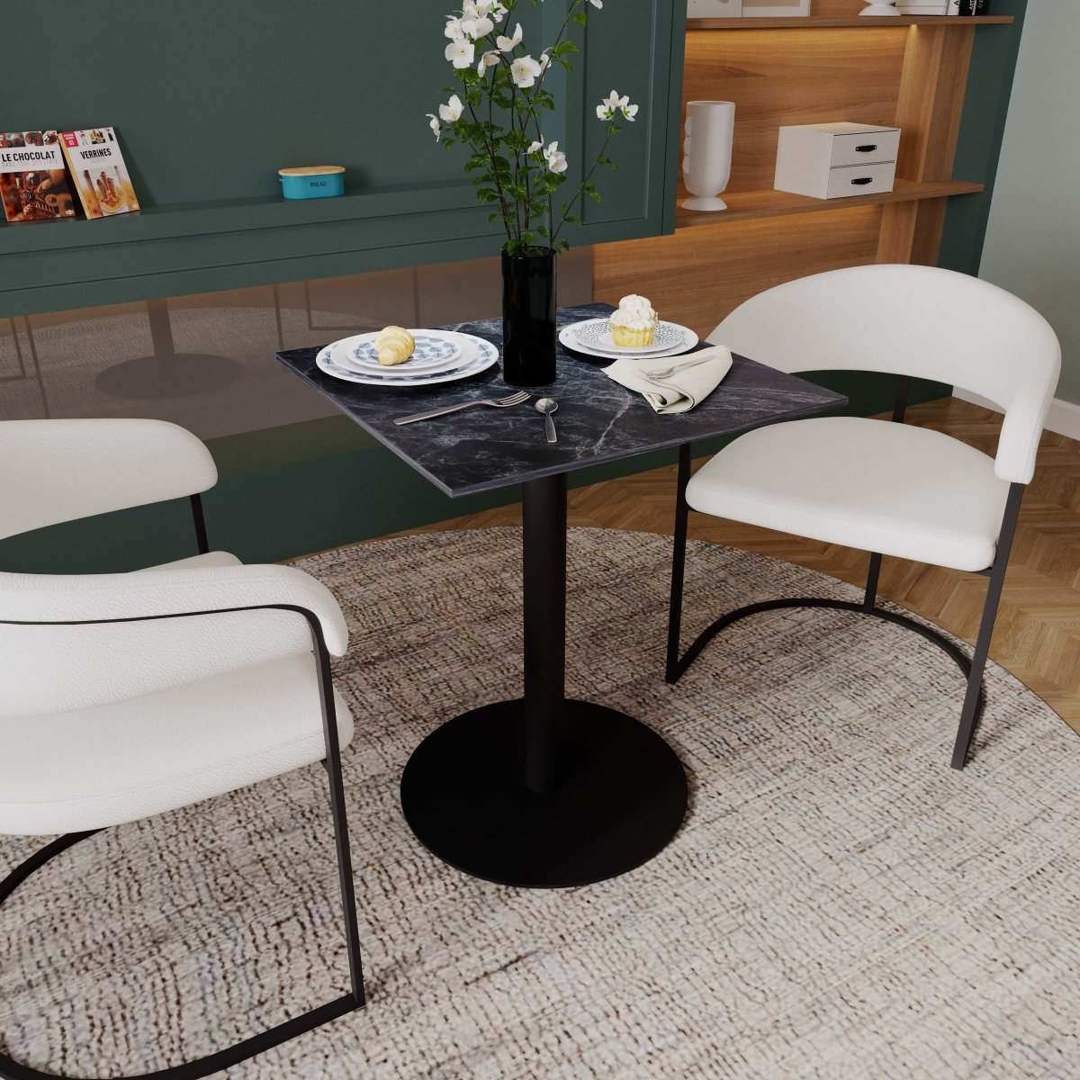 Leisuremod Dining Table Vail Collection Dining Table Black/Gold Round Base With 24" Square Black MDF Top
