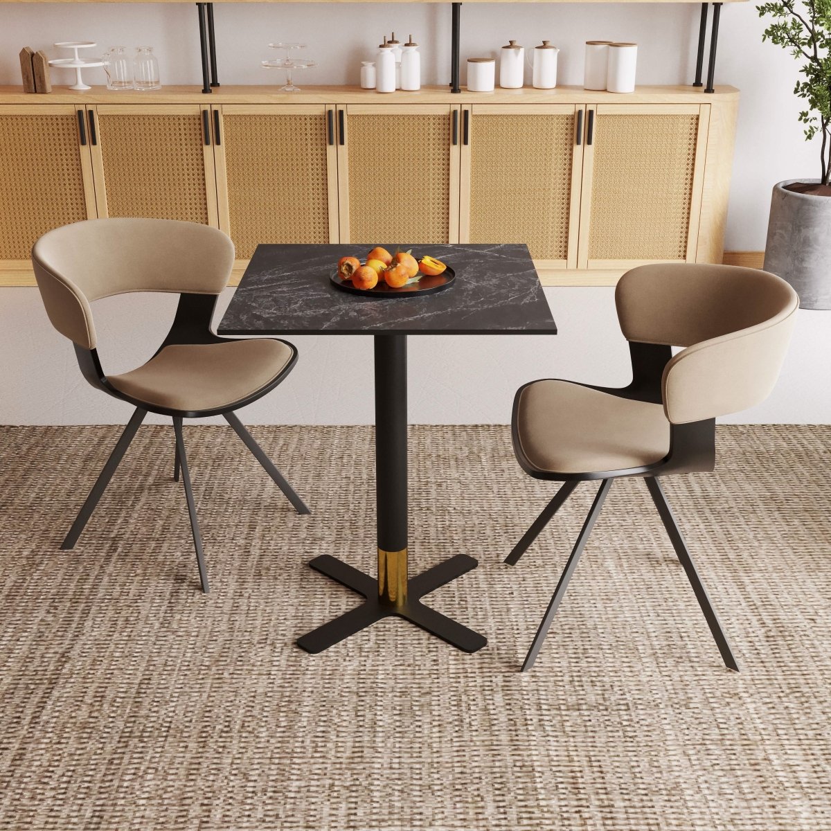 Leisuremod Dining Table Vail Collection Dining Table Black/Gold X Base With 24" Square MDF Top