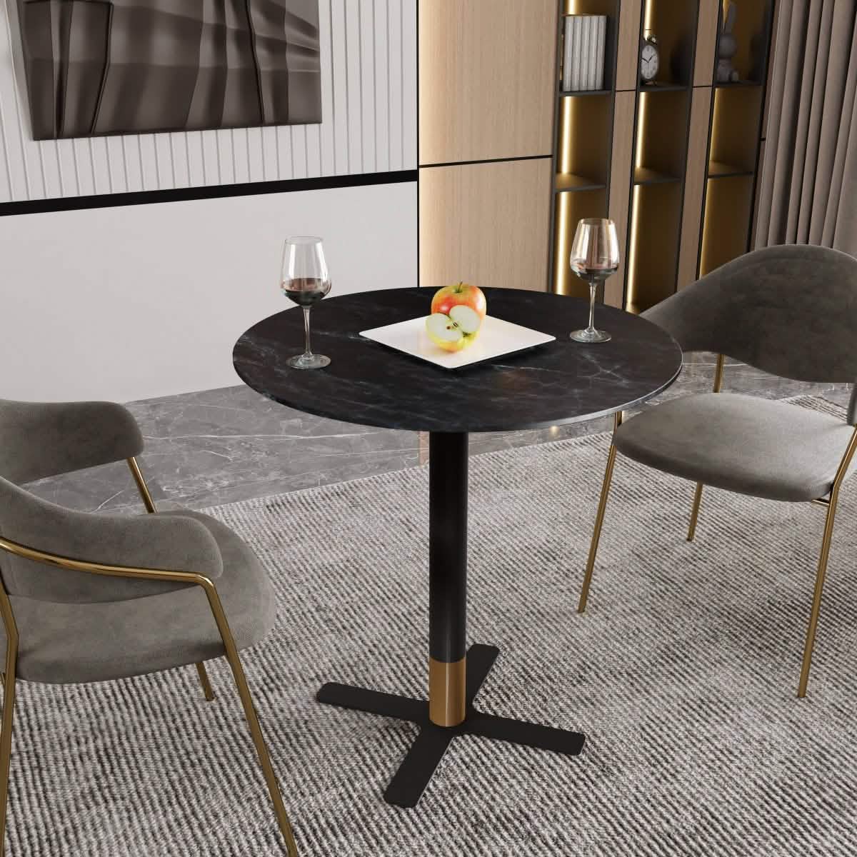 Leisuremod Dining Table Vail Collection Dining Table Black/Gold X Base With 27"/36" Round Black MDF Top