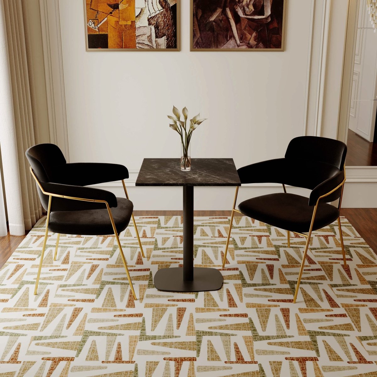Leisuremod Dining Table Vail Collection Dining Table Black Rectangle Base With 24" Square MDF Top