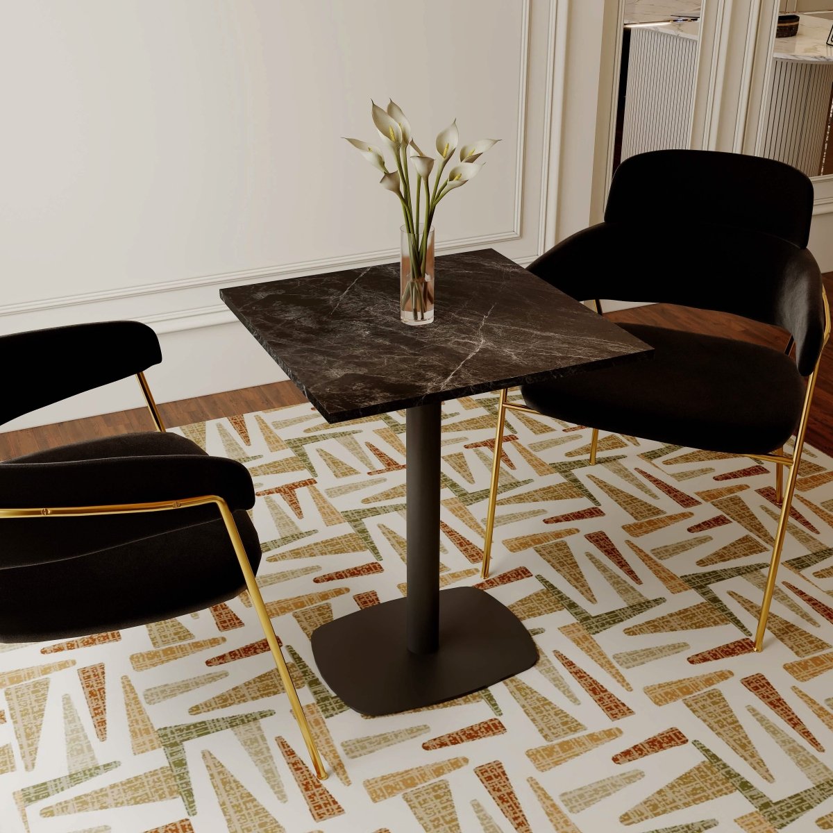 Leisuremod Dining Table Vail Collection Dining Table Black Rectangle Base With 24" Square MDF Top