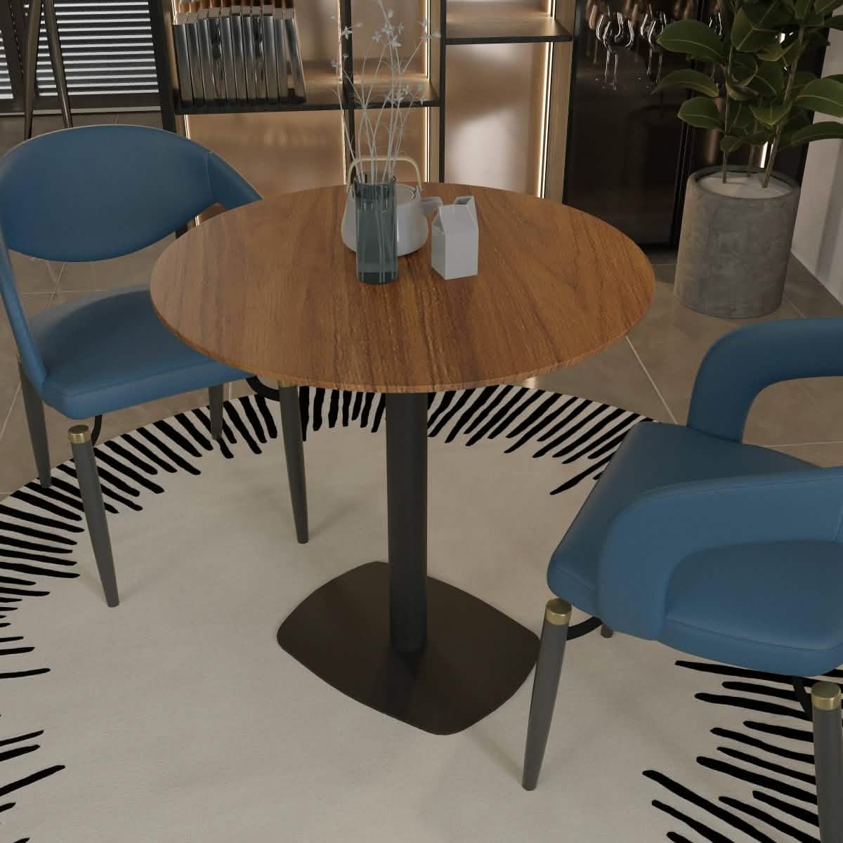 Leisuremod Dining Table Vail Collection Dining Table Black Rectangle Base With 27"/36" Round Dark Brown MDF Top