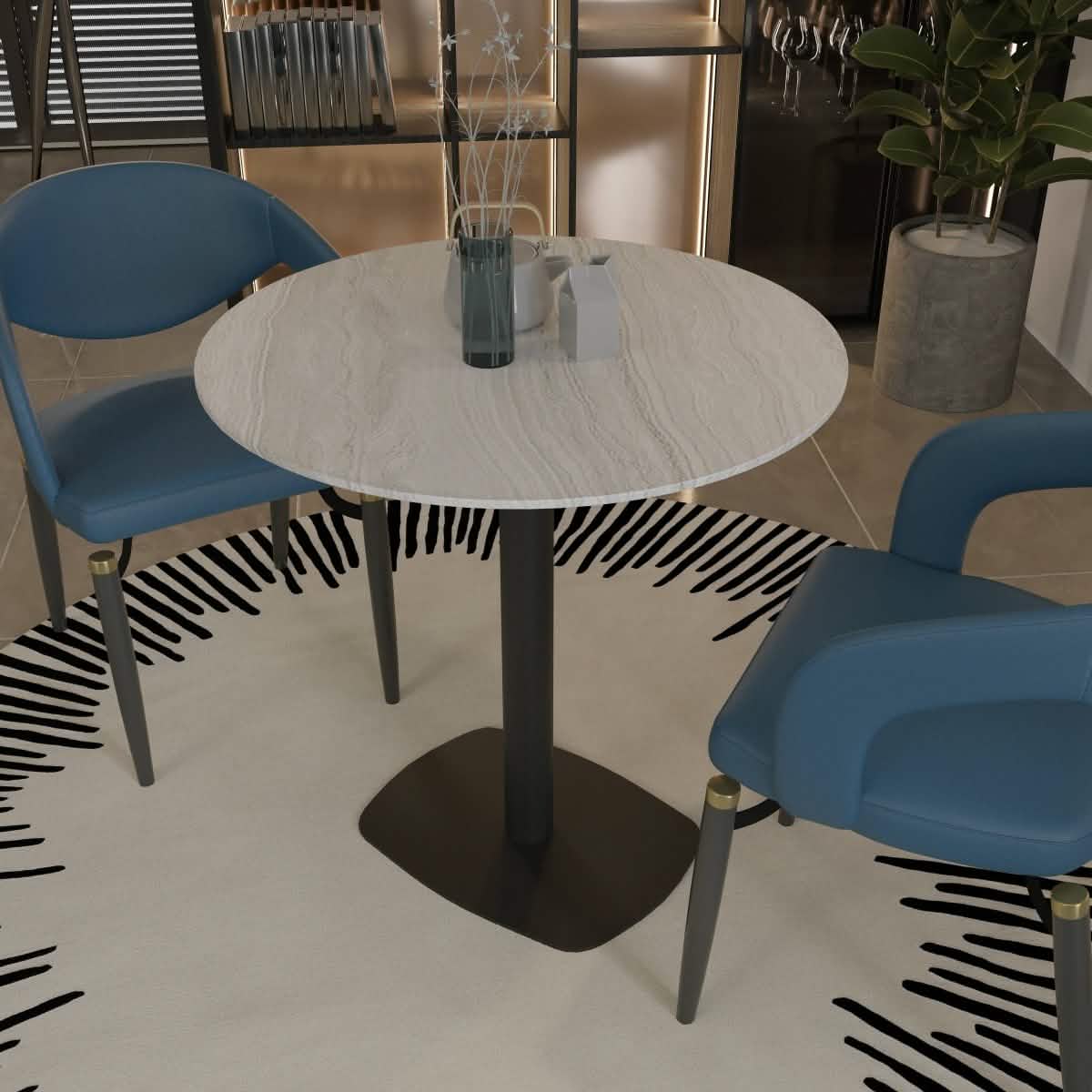 Leisuremod Dining Table Vail Collection Dining Table Black Rectangle Base With 27"/36" Round Dark Brown MDF Top