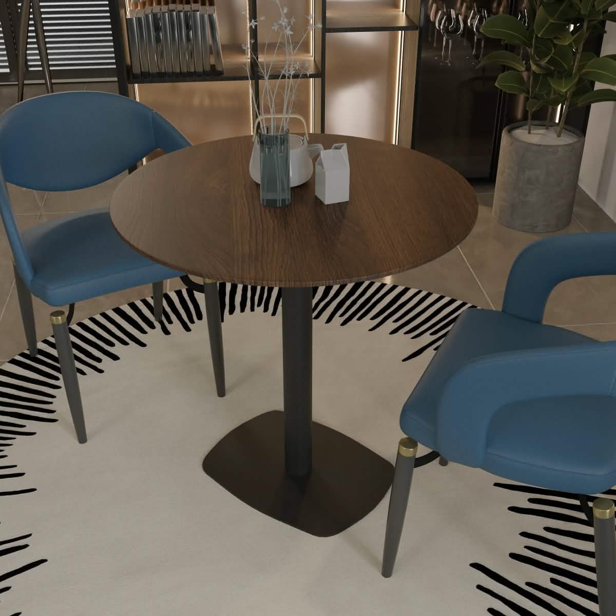 Leisuremod Dining Table Vail Collection Dining Table Black Rectangle Base With 27"/36" Round Dark Brown MDF Top