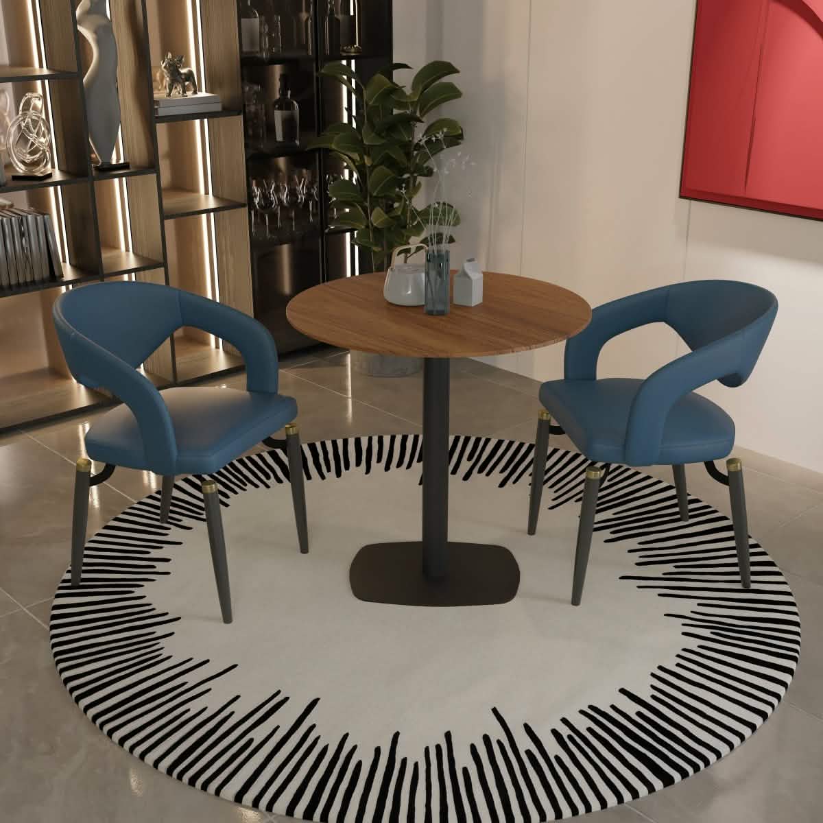 Leisuremod Dining Table Vail Collection Dining Table Black Rectangle Base With 27"/36" Round Dark Brown MDF Top