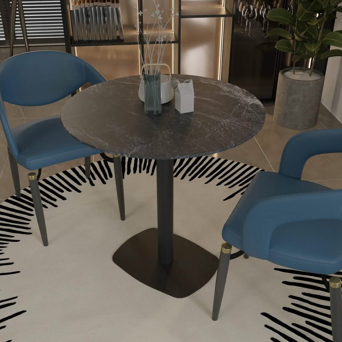 Leisuremod Dining Table Vail Collection Dining Table Black Rectangle Base With 27"/36" Round Dark Brown MDF Top
