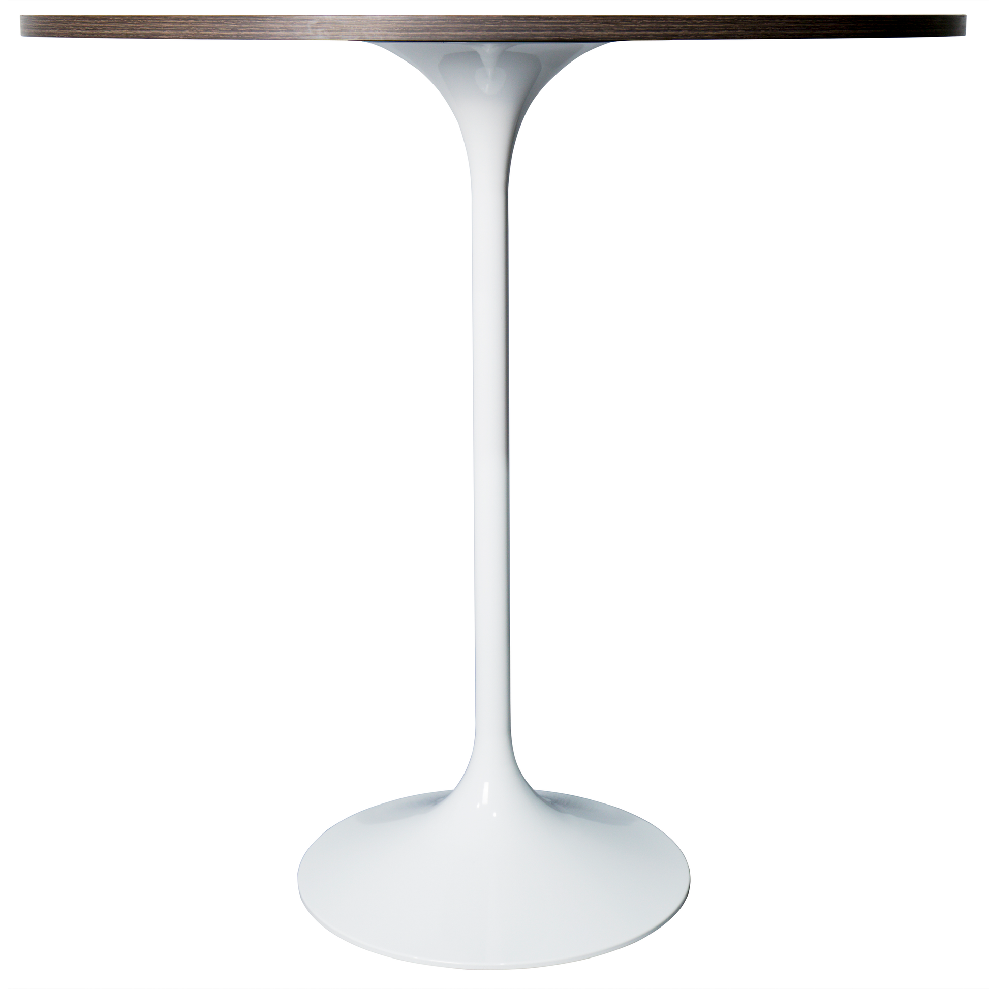 Verve Bar Height Dining Table with Round MDF/Sintered Stone/Resin Top and White Stainless Steel Pedestal Base MDF 36 Inches Wide Dark Walnut Dining Table Leisuremod