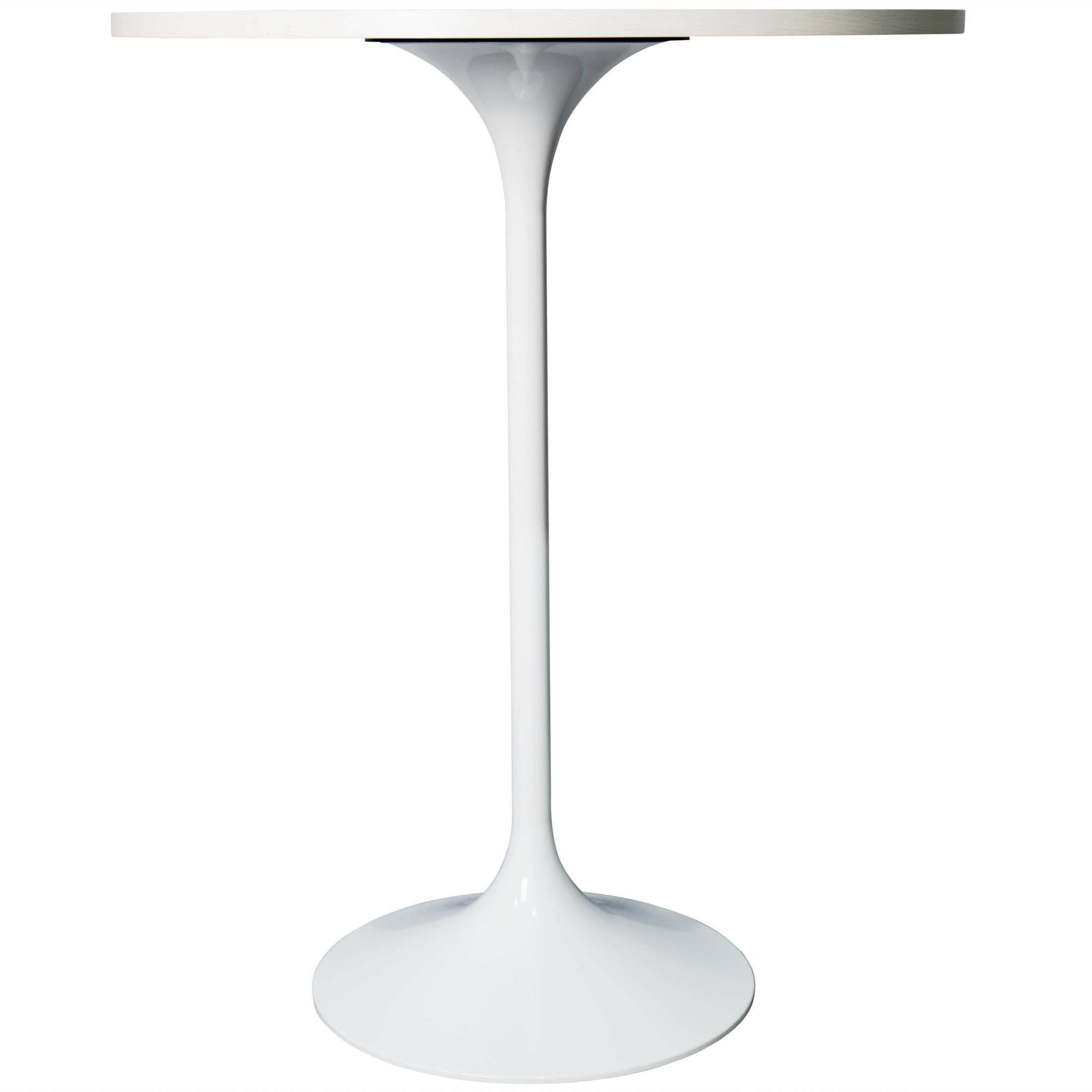 Verve Bar Height Dining Table with Round MDF/Sintered Stone/Resin Top and White Stainless Steel Pedestal Base MDF 27 Inches Wide Light Natural Wood Dining Table Leisuremod