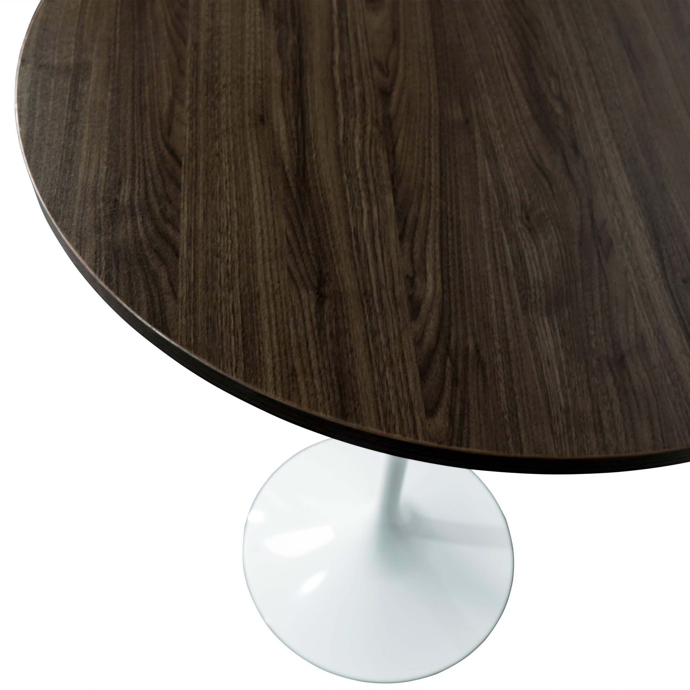 Verve Bar Height Dining Table with Round MDF/Sintered Stone/Resin Top and White Stainless Steel Pedestal Base MDF 27 Inches Wide Dark Walnut Dining Table Leisuremod