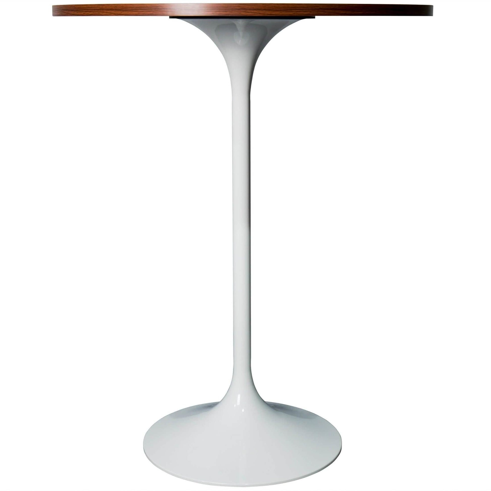 Verve Bar Height Dining Table with Round MDF/Sintered Stone/Resin Top and White Stainless Steel Pedestal Base MDF 27 Inches Wide Cognac Brown Dining Table Leisuremod