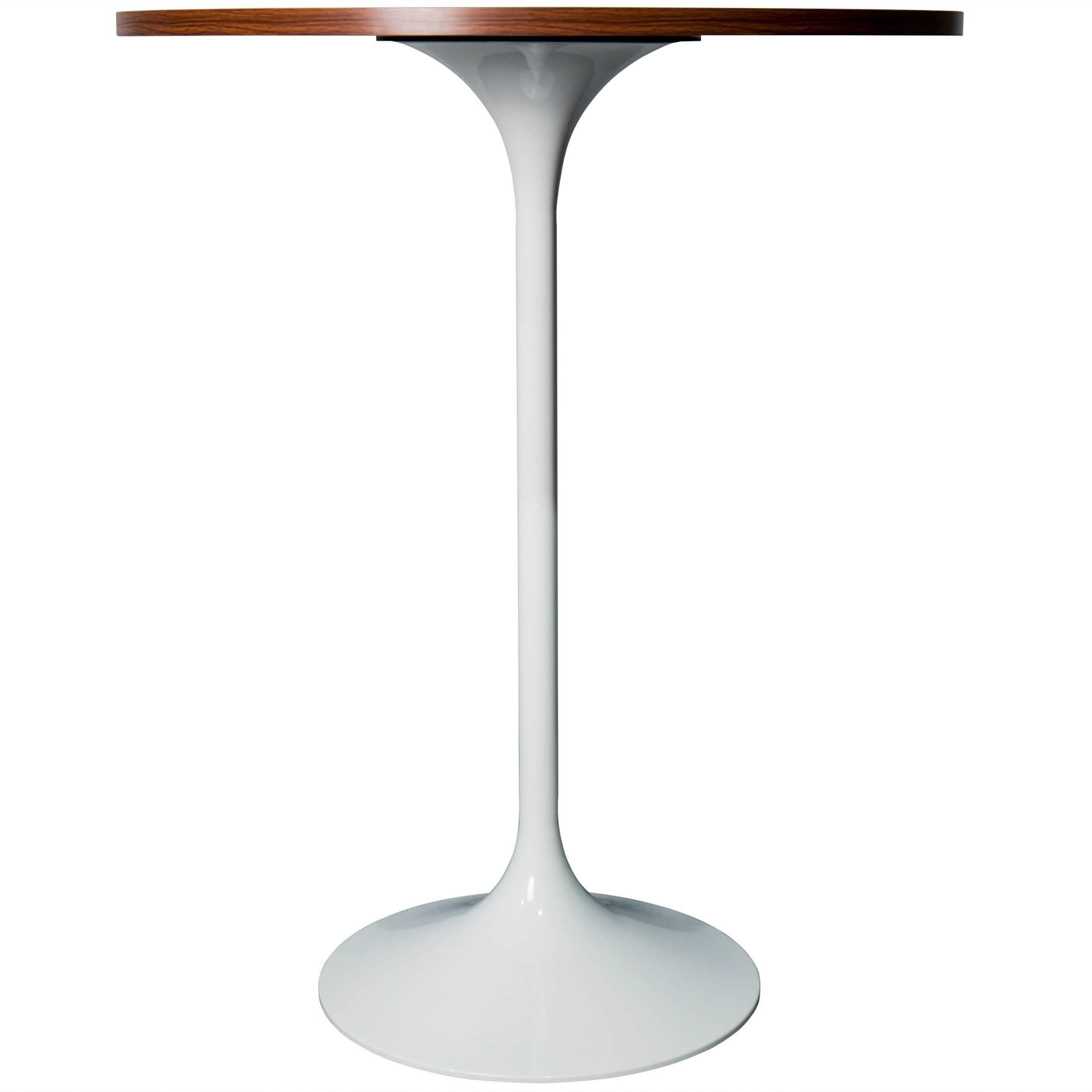 Verve Bar Height Dining Table with Round MDF/Sintered Stone/Resin Top and White Stainless Steel Pedestal Base MDF 27 Inches Wide Cognac Brown Dining Table Leisuremod