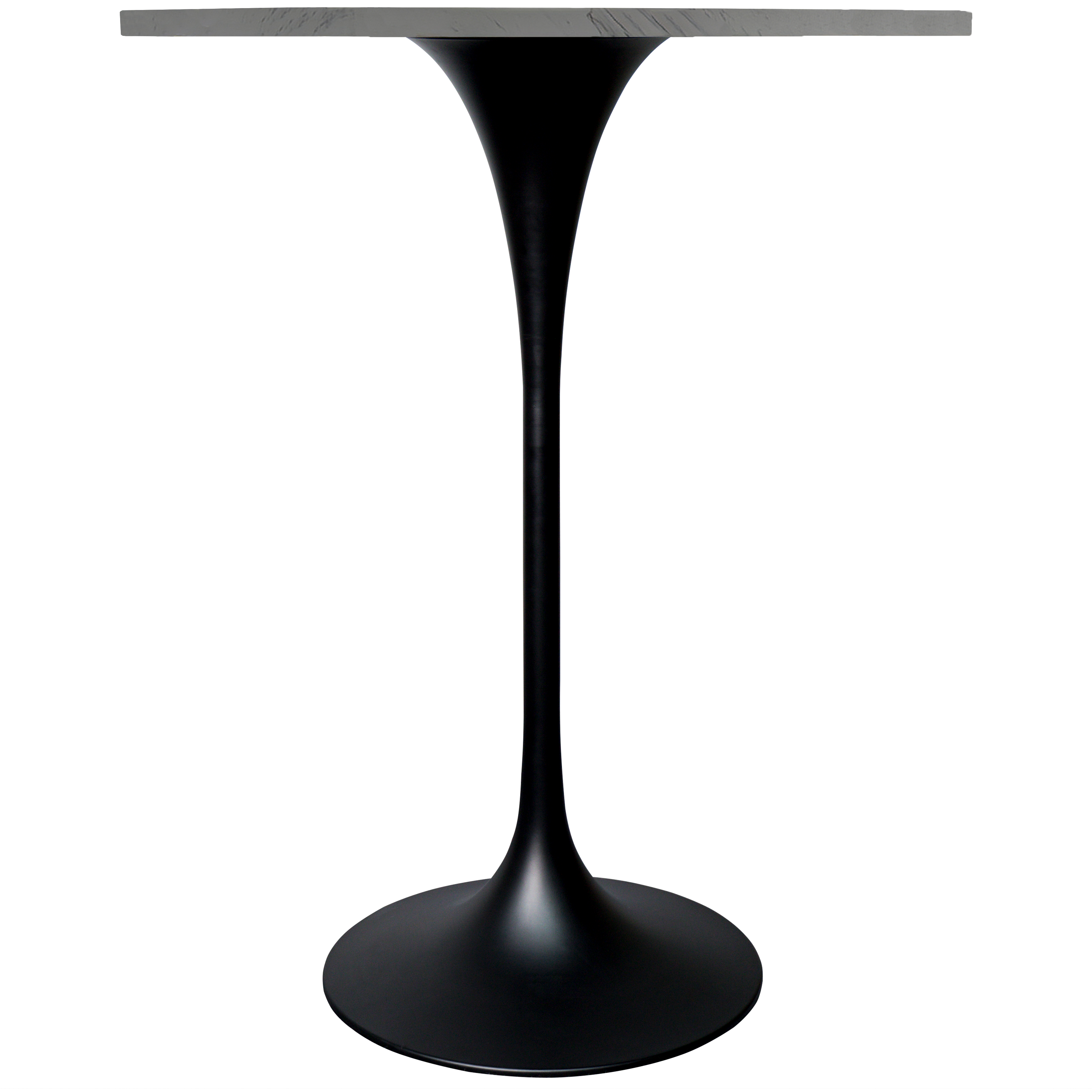 Verve Bar Height Dining Table with Round MDF/Sintered Stone/Resin Top & Black Stainless Steel Base Resin 27 Inches Wide Marble White Dining Table Leisuremod