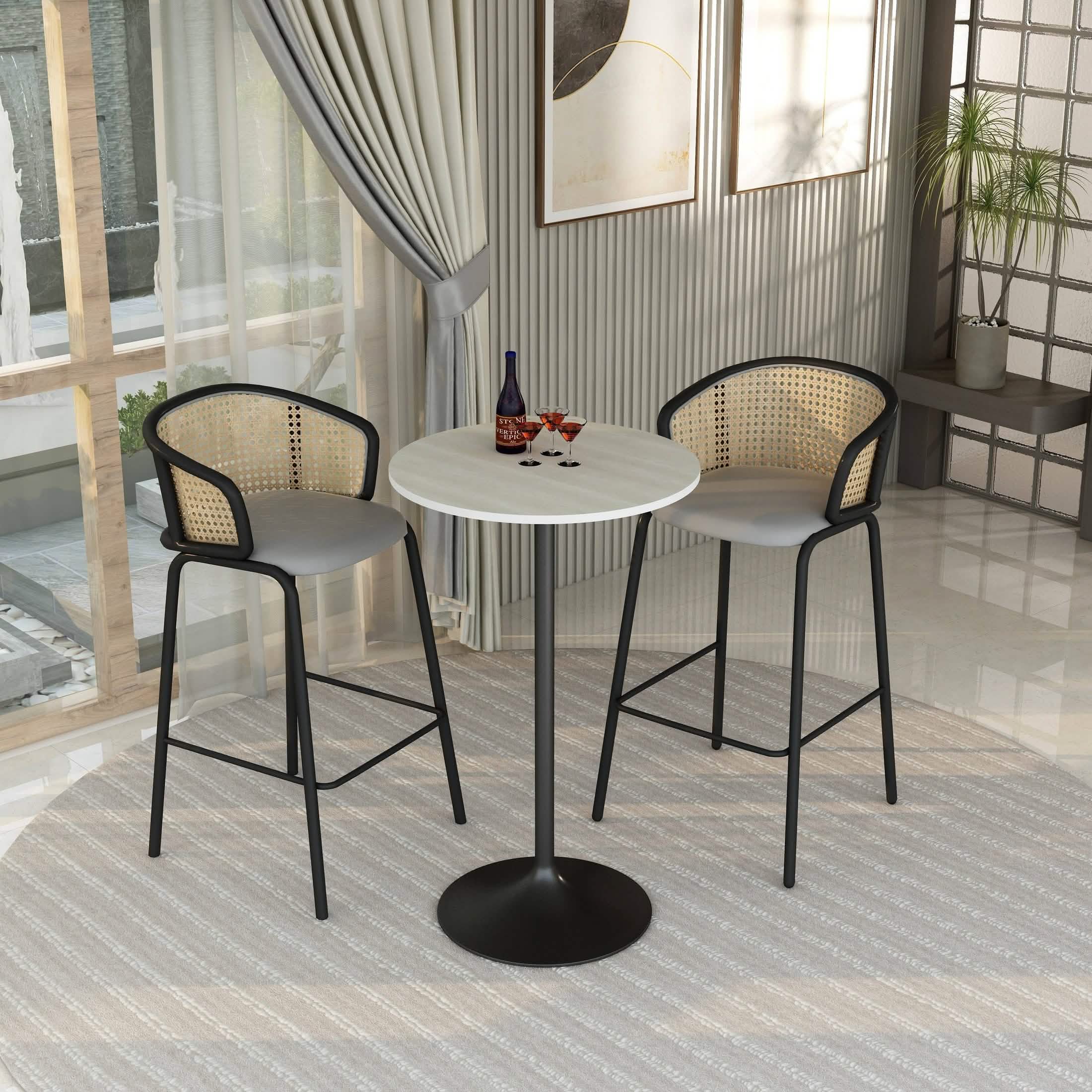 Verve Bar Height Dining Table with Round MDF/Sintered Stone/Resin Top & Black Stainless Steel Base 27 Inches Wide Black Marbleized Dining Table Leisuremod
