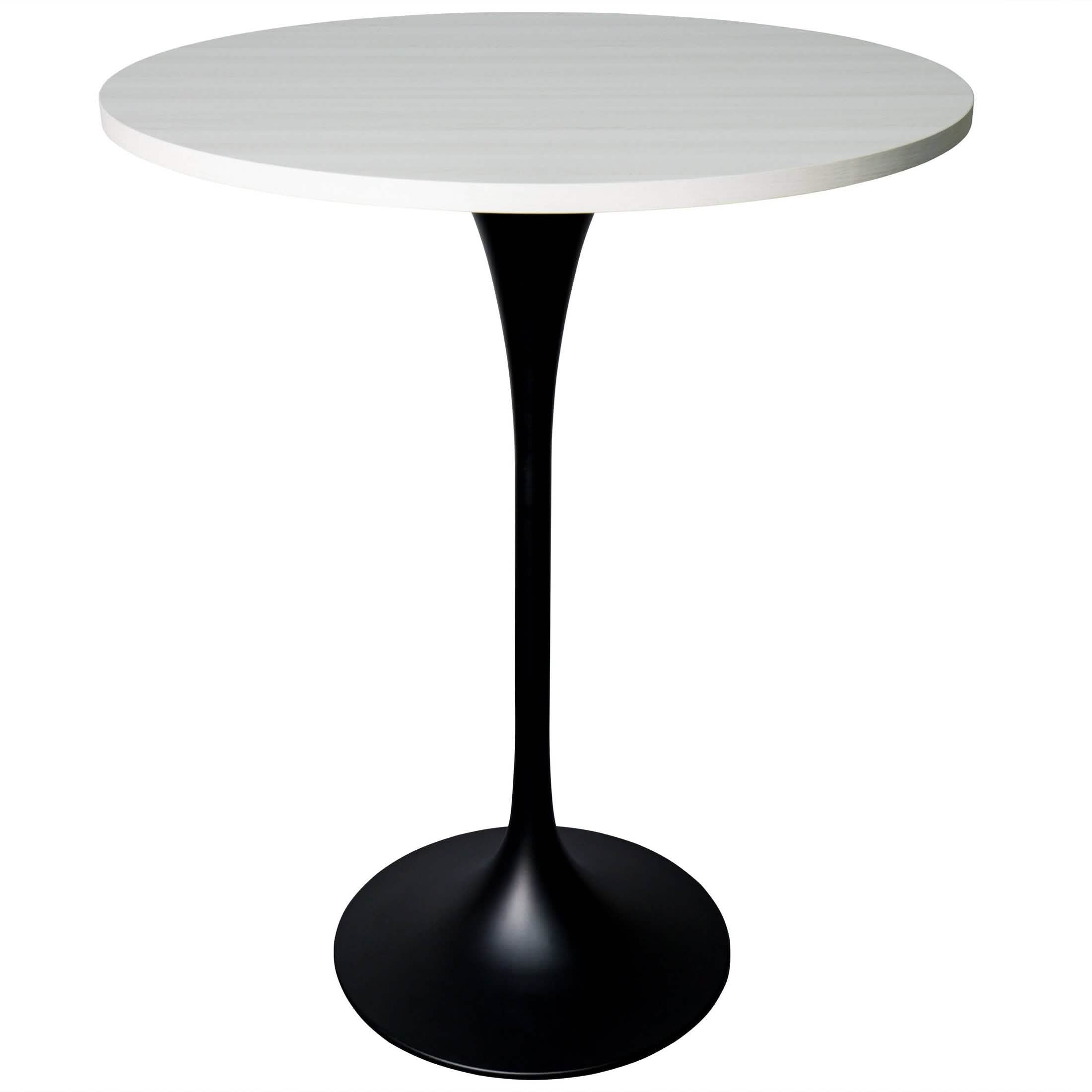 Verve Bar Height Dining Table with Round MDF/Sintered Stone/Resin Top & Black Stainless Steel Base 27 Inches Wide Black Marbleized Dining Table Leisuremod