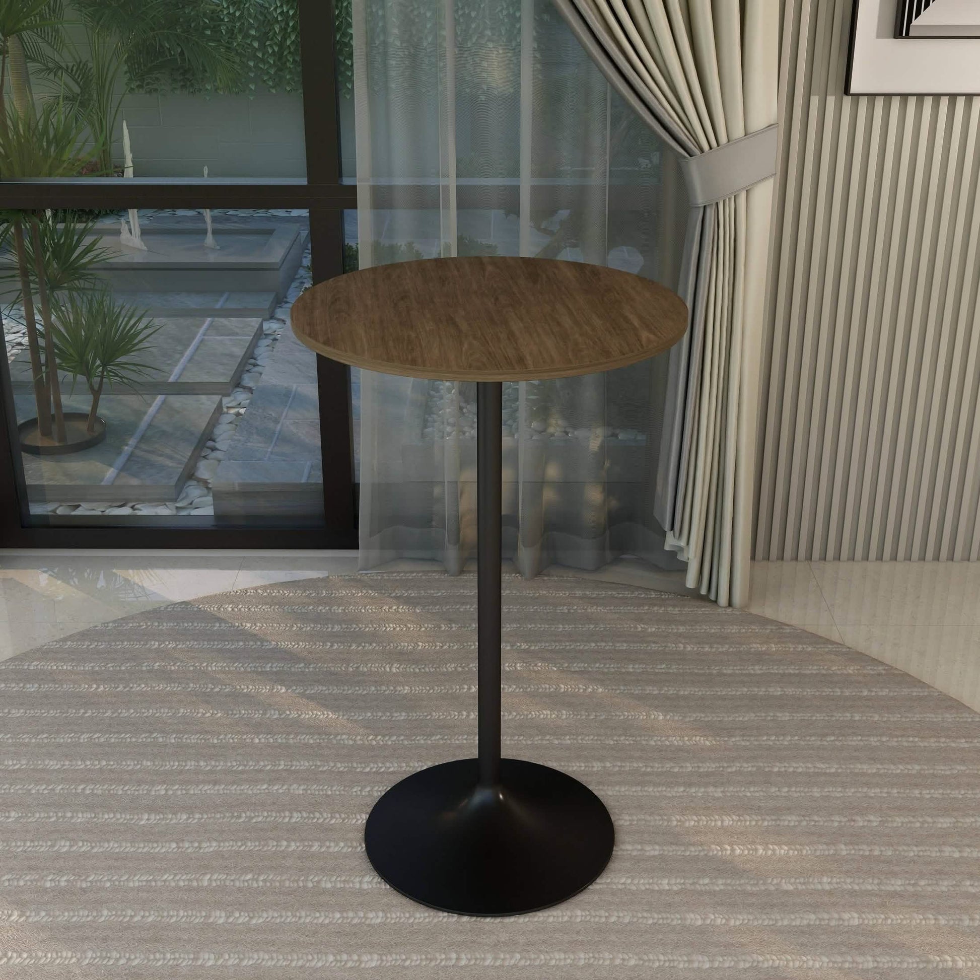 Verve Bar Height Dining Table with Round MDF/Sintered Stone/Resin Top & Black Stainless Steel Base 27 Inches Wide Black Marbleized Dining Table Leisuremod