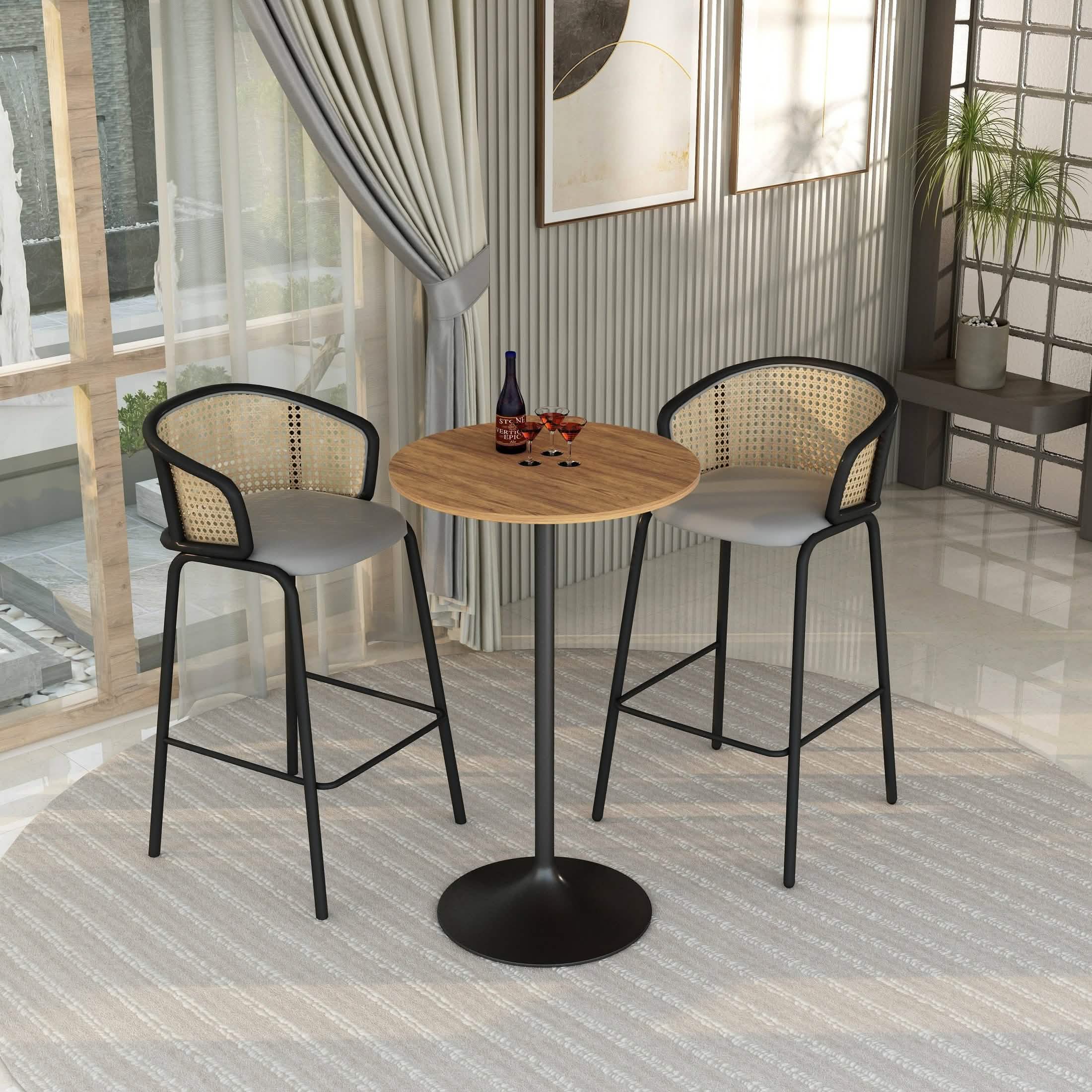 Verve Bar Height Dining Table with Round MDF/Sintered Stone/Resin Top & Black Stainless Steel Base 27 Inches Wide Black Marbleized Dining Table Leisuremod