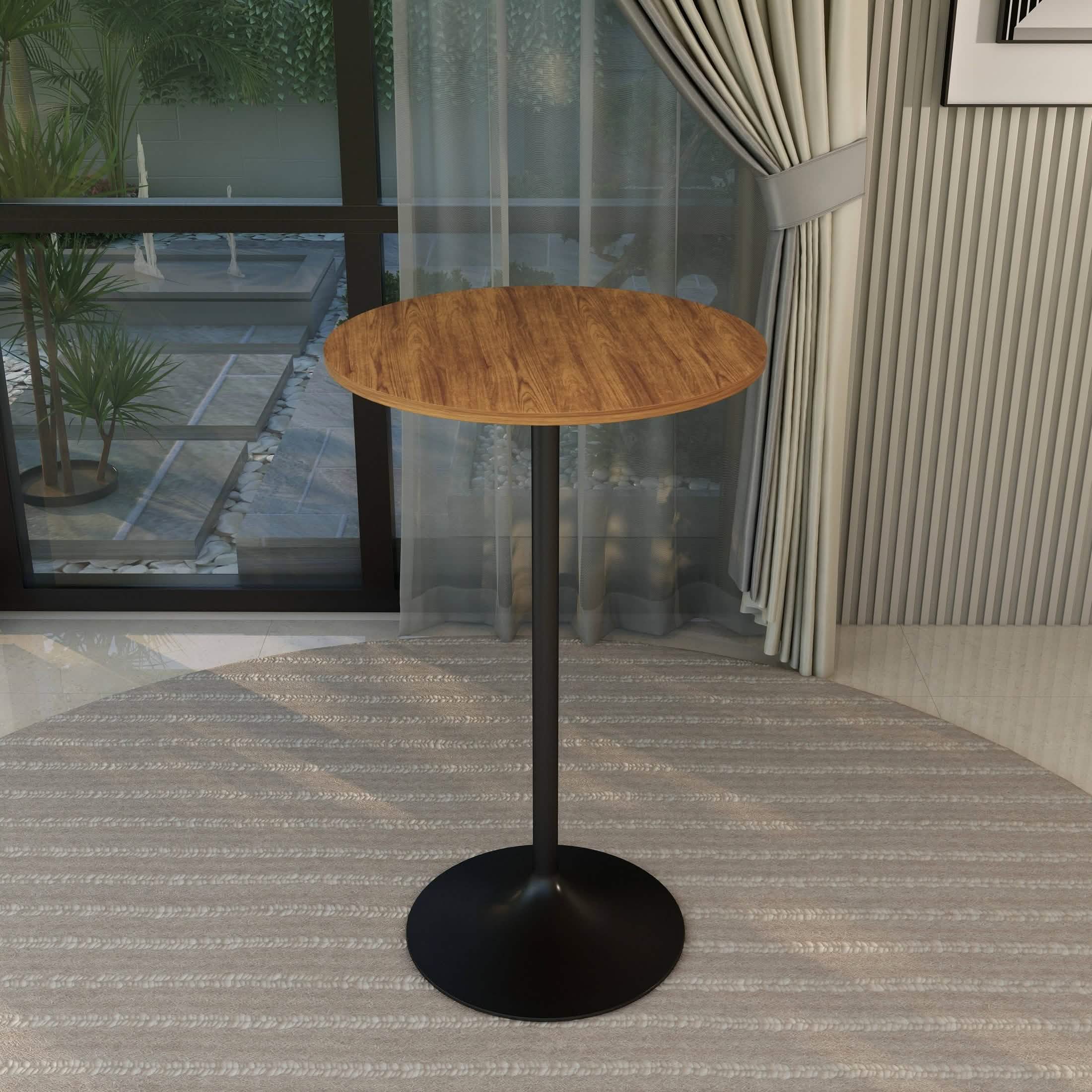 Verve Bar Height Dining Table with Round MDF/Sintered Stone/Resin Top & Black Stainless Steel Base 27 Inches Wide Black Marbleized Dining Table Leisuremod