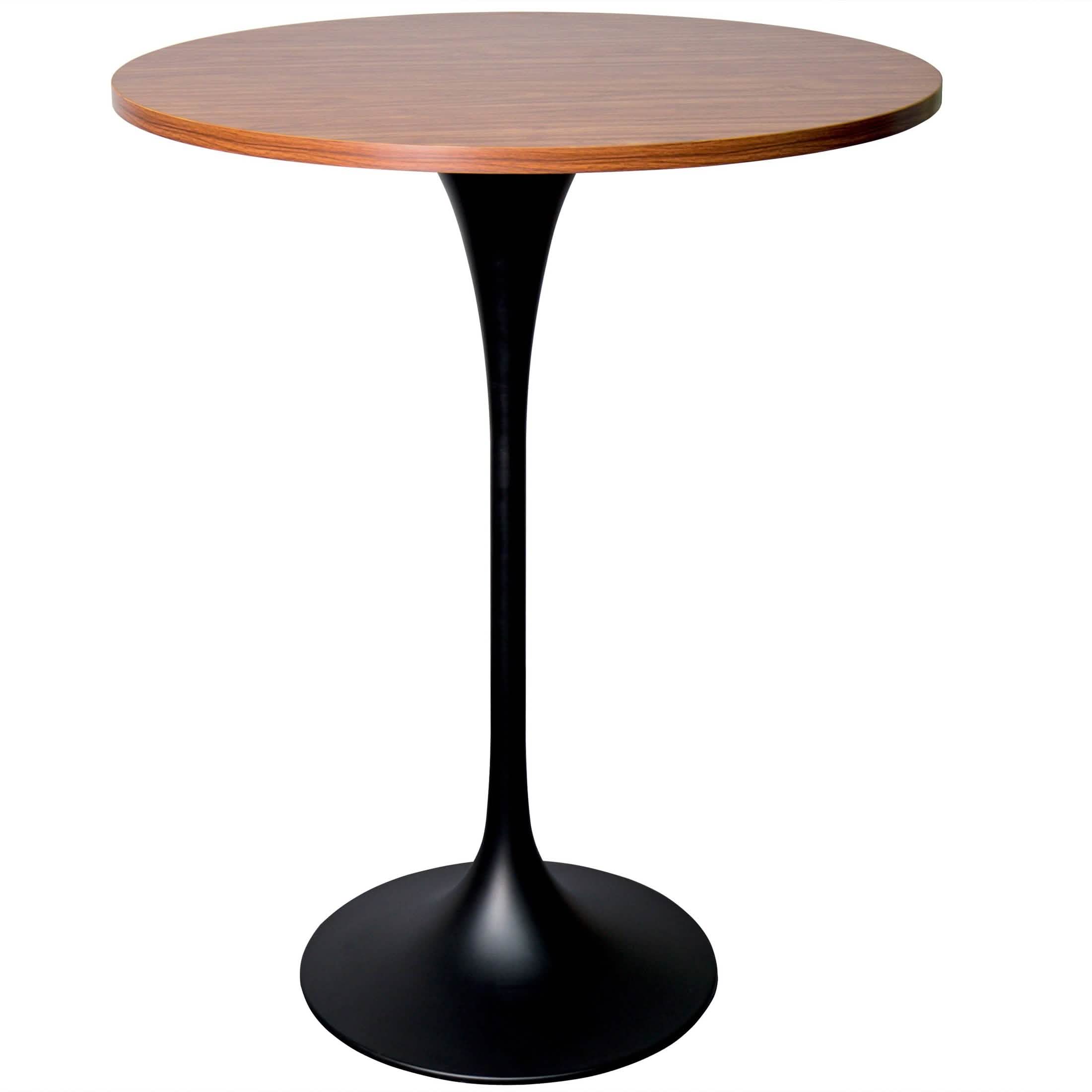 Verve Bar Height Dining Table with Round MDF/Sintered Stone/Resin Top & Black Stainless Steel Base 27 Inches Wide Black Marbleized Dining Table Leisuremod