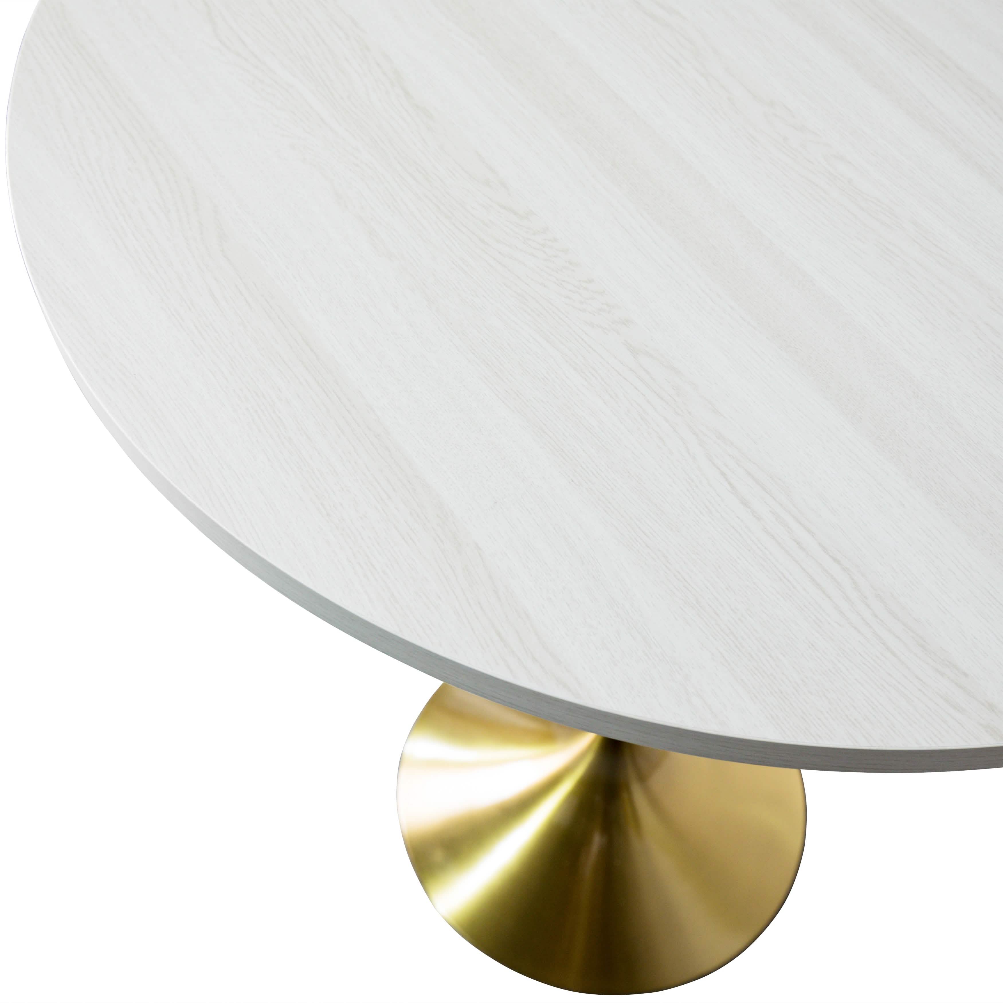 Verve Bar Height Dining Table with Round MDF/Sintered Stone/Resin Top & Gold Stainless Steel Base MDF 27 Inches Wide Light Natural Wood Dining Table Leisuremod