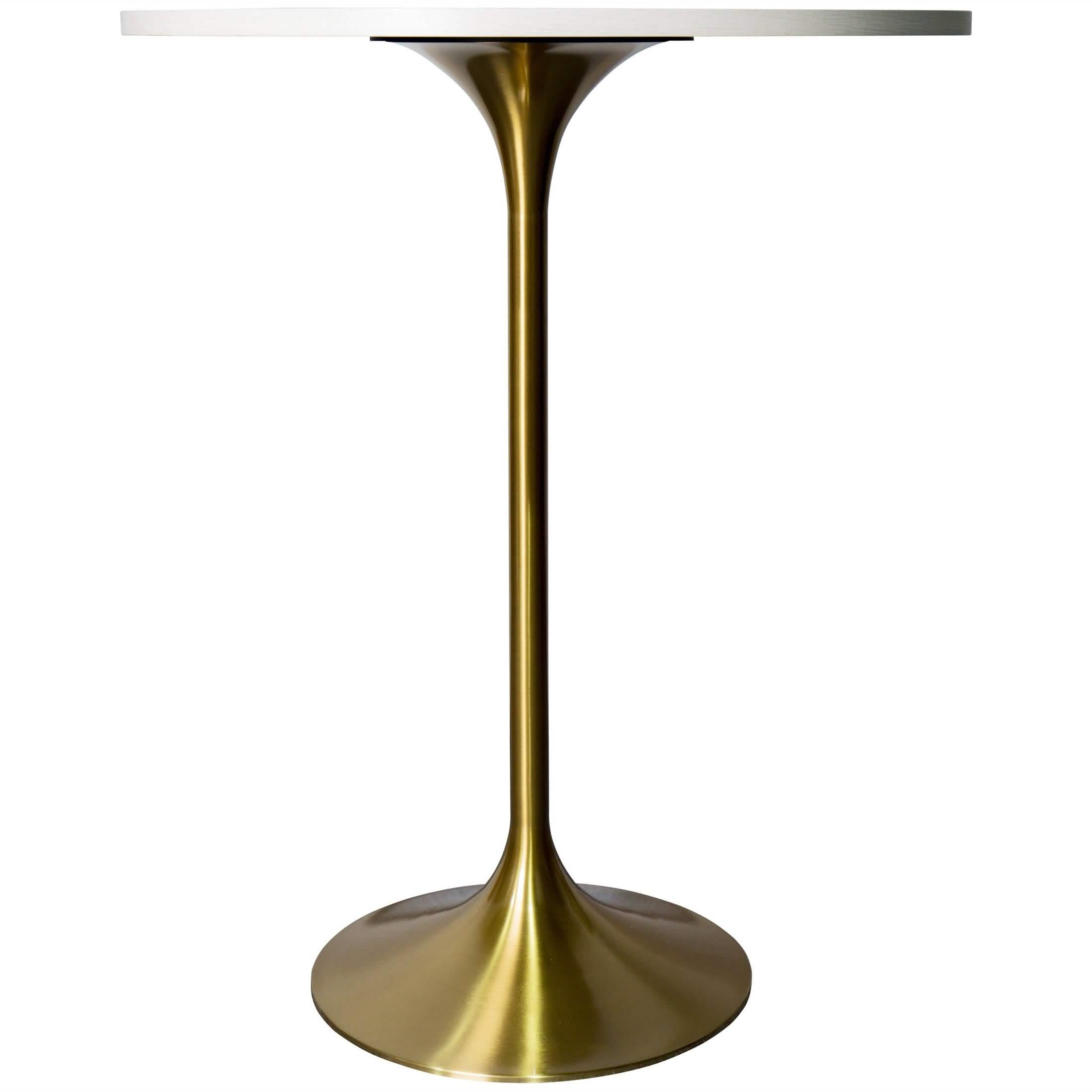 Verve Bar Height Dining Table with Round MDF/Sintered Stone/Resin Top & Gold Stainless Steel Base Sintered Stone 27 Inches Wide Black Marbleized Dining Table Leisuremod