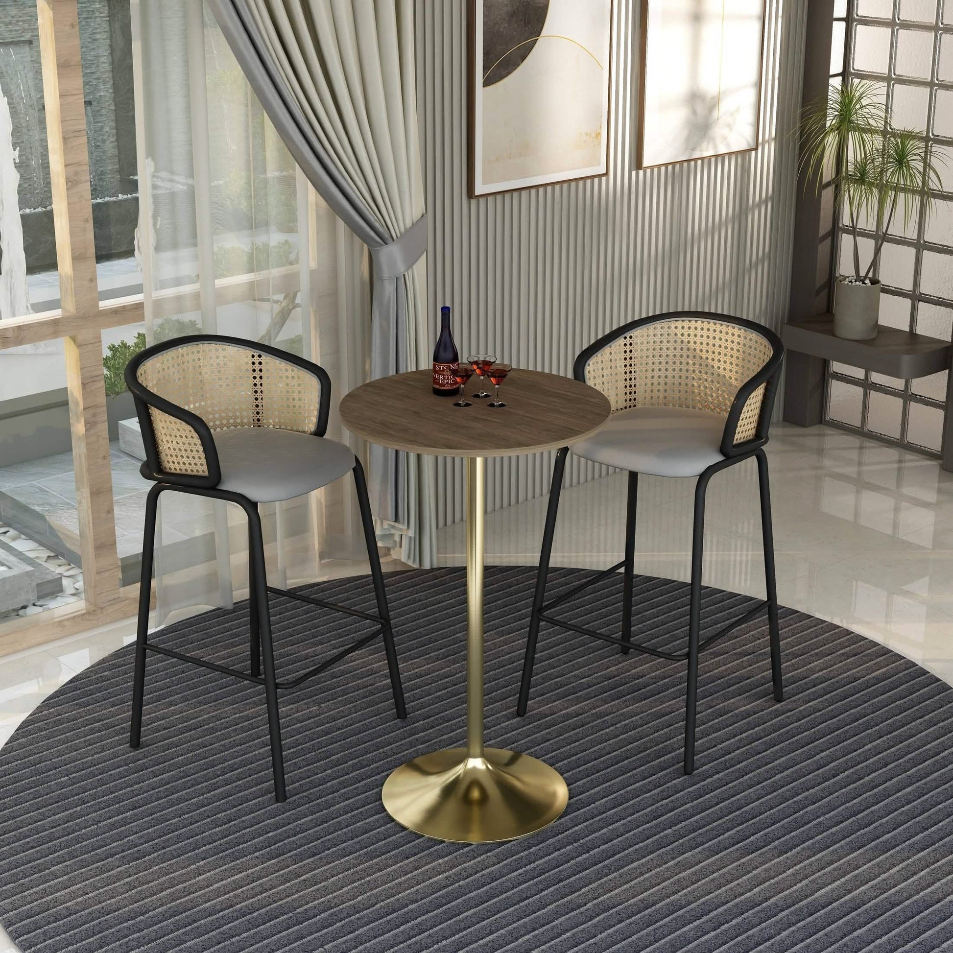 Verve Bar Height Dining Table with Round MDF/Sintered Stone/Resin Top & Gold Stainless Steel Base Sintered Stone 27 Inches Wide Black Marbleized Dining Table Leisuremod