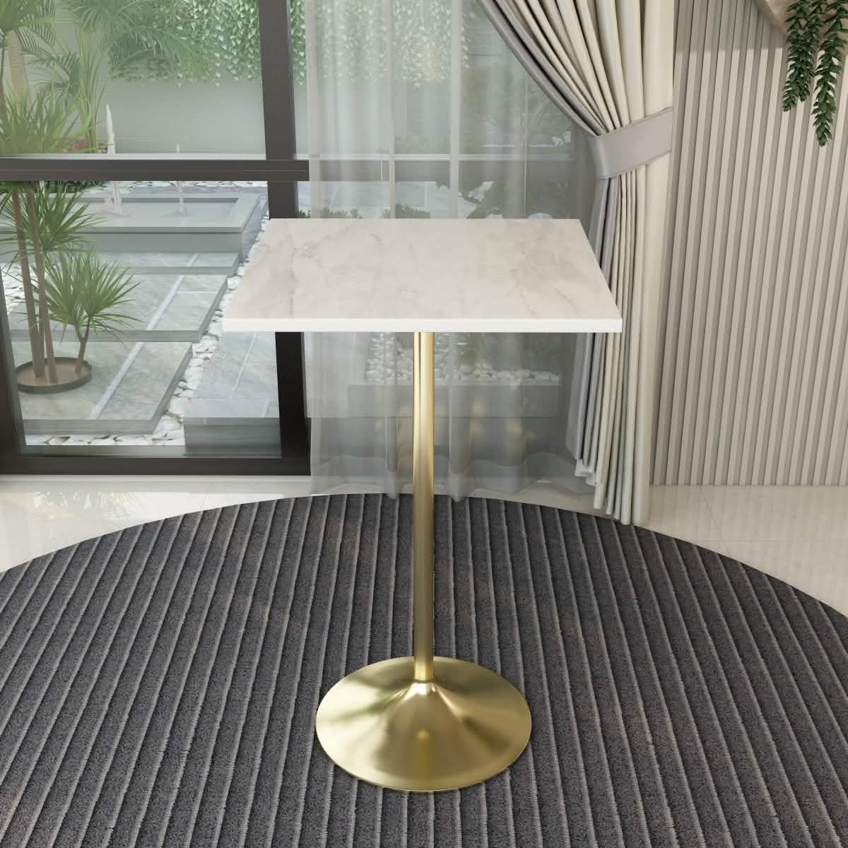 Verve Bar Height Dining Table with Square Resin Top and Black/Gold/White Stainless Steel Base 27 Inches Wide Gold Dining Table Leisuremod