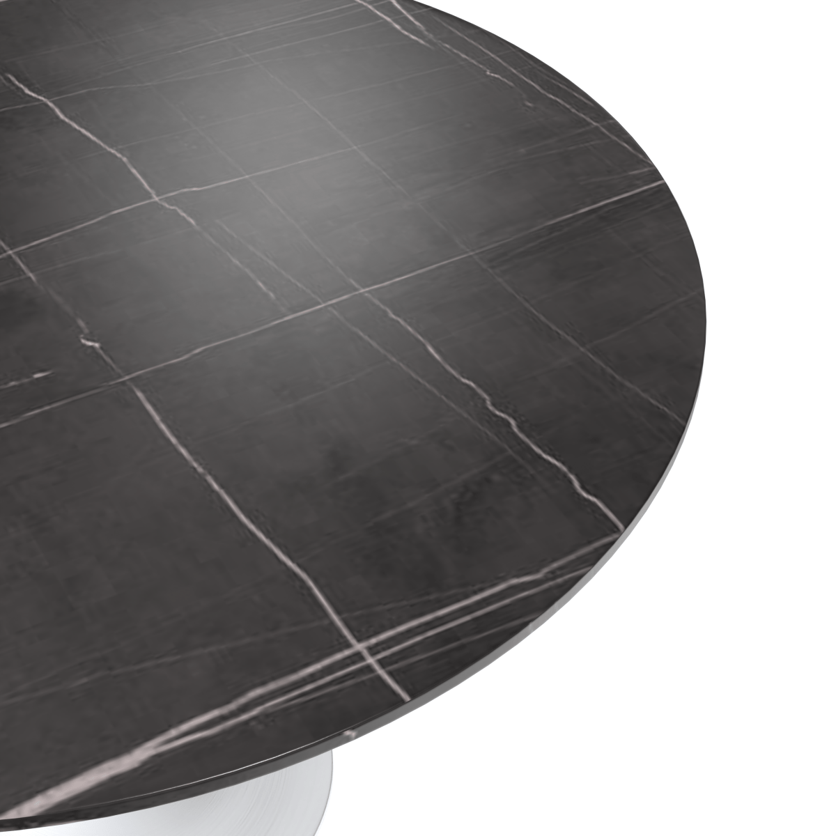 Leisuremod Dining Table Verve Round Dining Table with MDF/Sintered Stone/Resin Tabletop in White Stainless Steel Pedestal Base