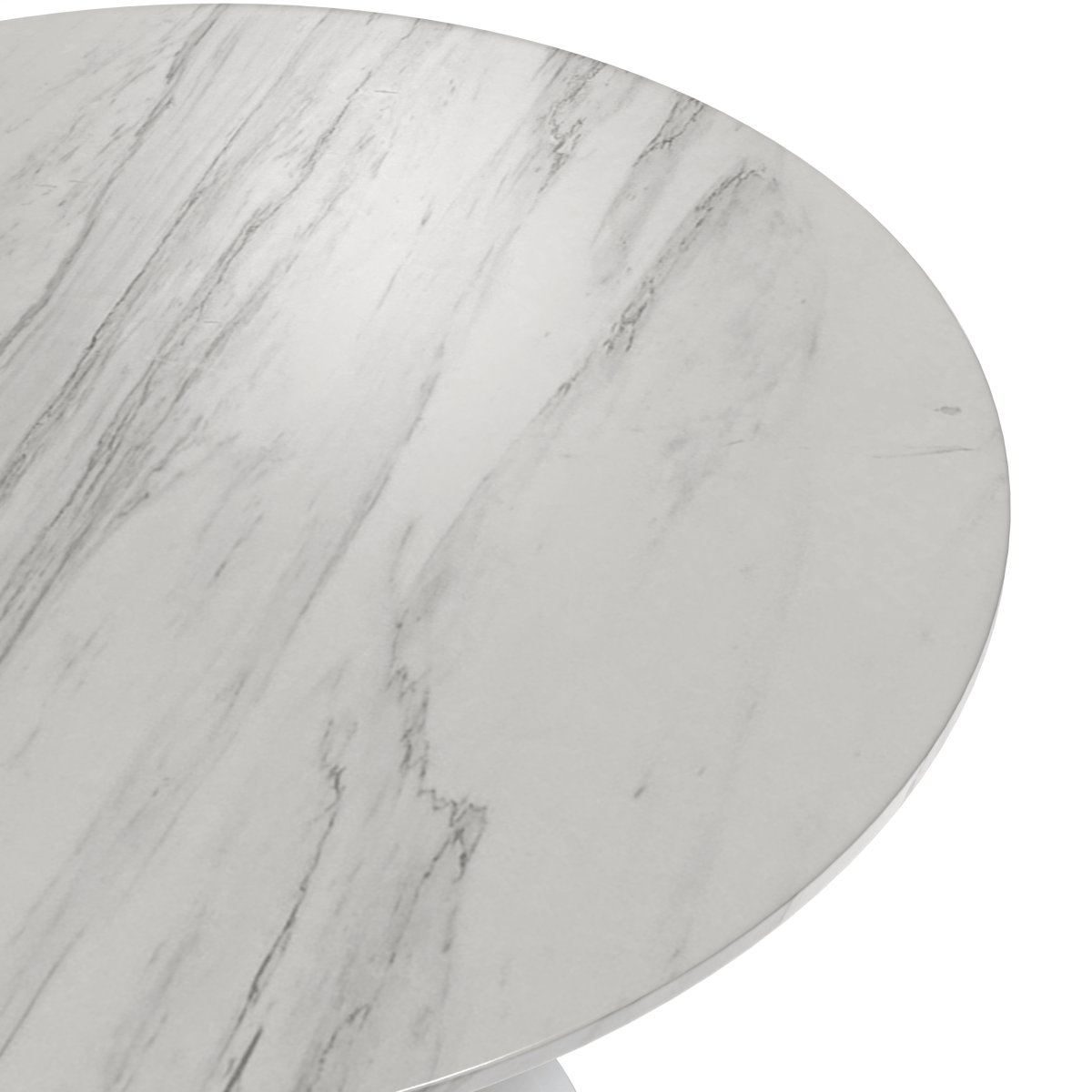 Leisuremod Dining Table Verve Round Dining Table with MDF/Sintered Stone/Resin Tabletop in White Stainless Steel Pedestal Base