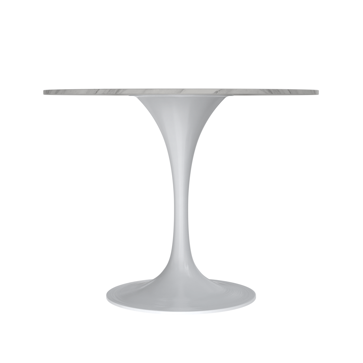 Leisuremod Dining Table Verve Round Dining Table with MDF/Sintered Stone/Resin Tabletop in White Stainless Steel Pedestal Base