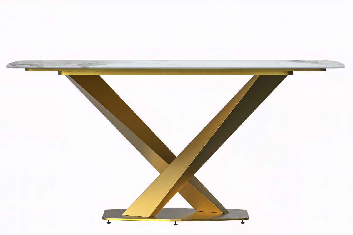 Leisuremod Dining Table Voren Dining Table with Rectangular Tabletop with Gold/Black Stainless Steel Base