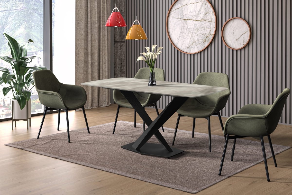 Leisuremod Dining Table Voren Dining Table with Rectangular Tabletop with Gold/Black Stainless Steel Base
