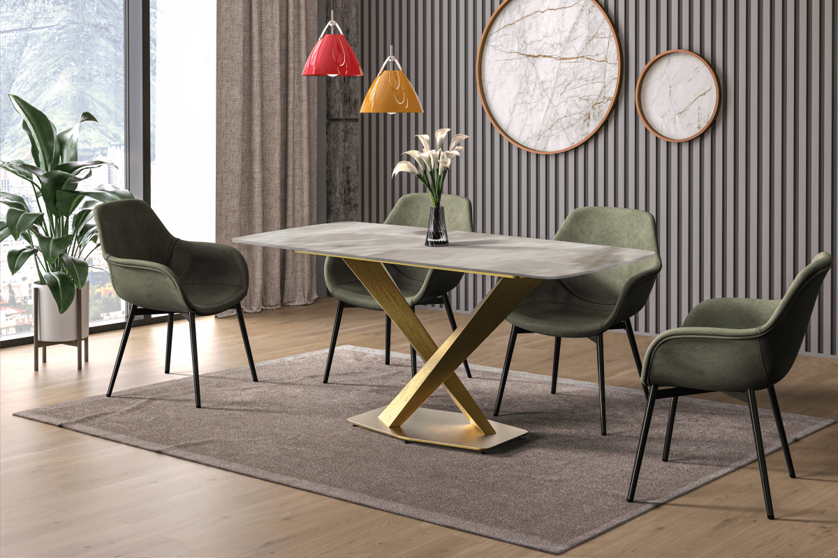 Leisuremod Dining Table Voren Dining Table with Rectangular Tabletop with Gold/Black Stainless Steel Base