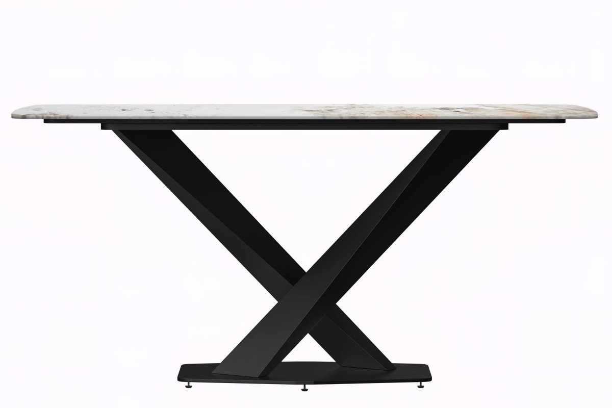 Leisuremod Dining Table Voren Dining Table with Rectangular Tabletop with Gold/Black Stainless Steel Base
