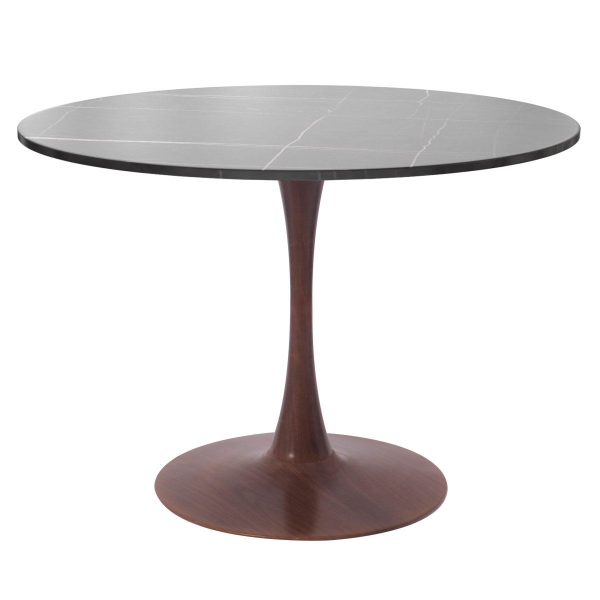 Leisuremod Dining Table Walnut / 35" / Black Bristol 27"/31"/35"/40" Round Dining Table Wood Transfer Cherry/Natural/Walnut Base with Sintered Stone Table Top