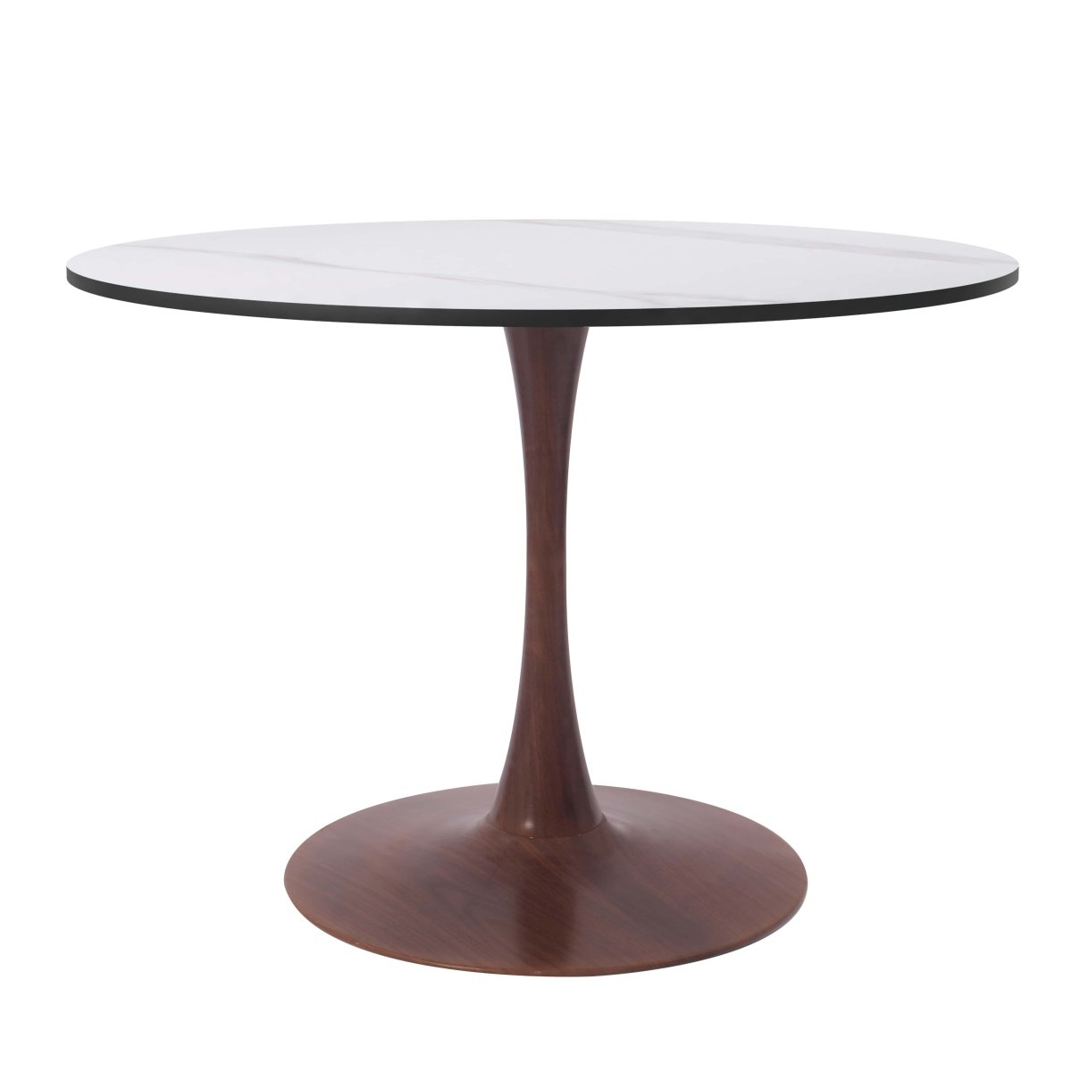 Leisuremod Dining Table Walnut / 35" / White Bristol 27"/31"/35"/40" Round Dining Table Wood Transfer Cherry/Natural/Walnut Base with Sintered Stone Table Top