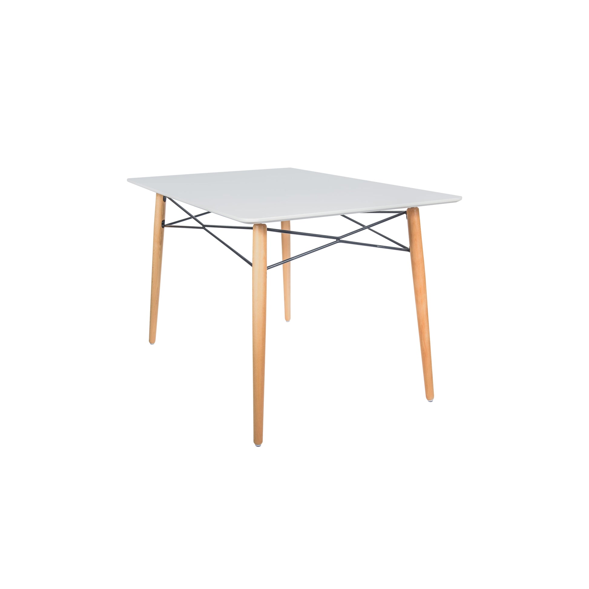 Leisuremod Dining Table White Dover Rectangle Dining Table With Glass Tabletop and Beech Wood Eiffel Base