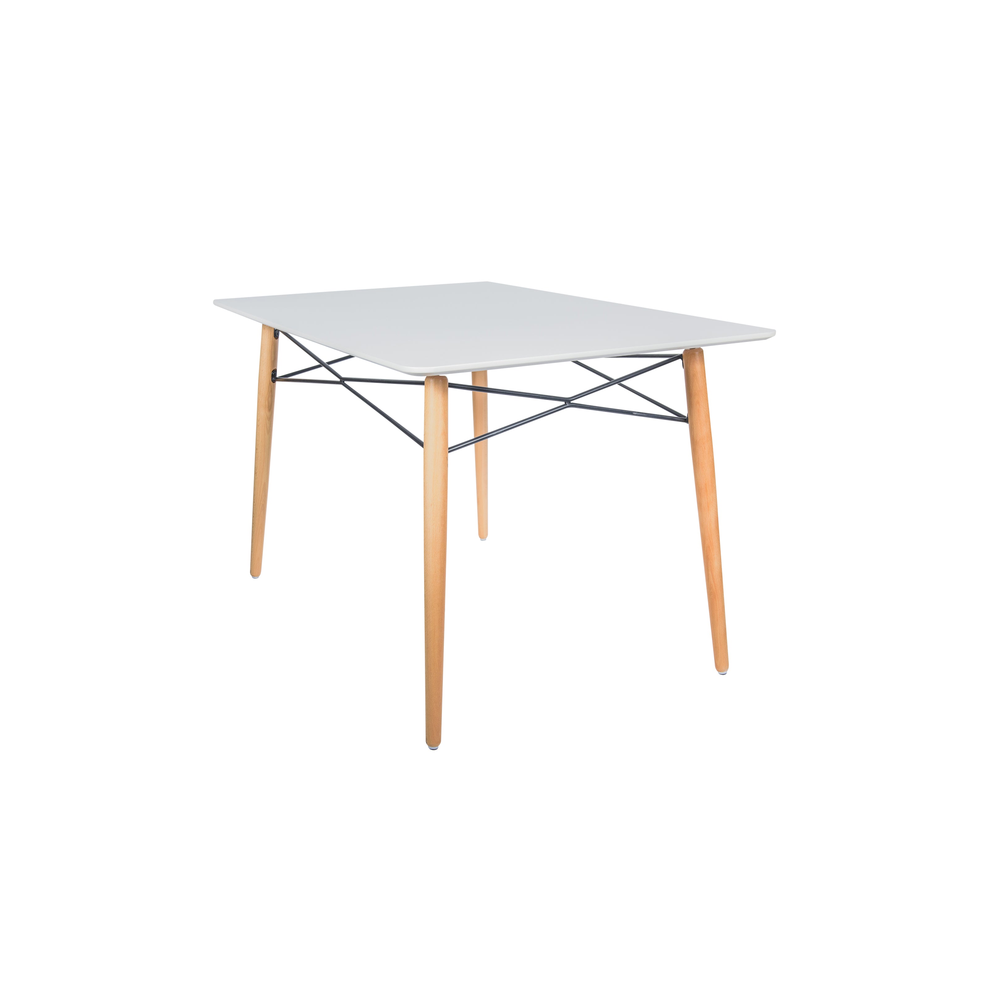 Leisuremod Dining Table White Dover Rectangle Dining Table With Glass Tabletop and Beech Wood Eiffel Base
