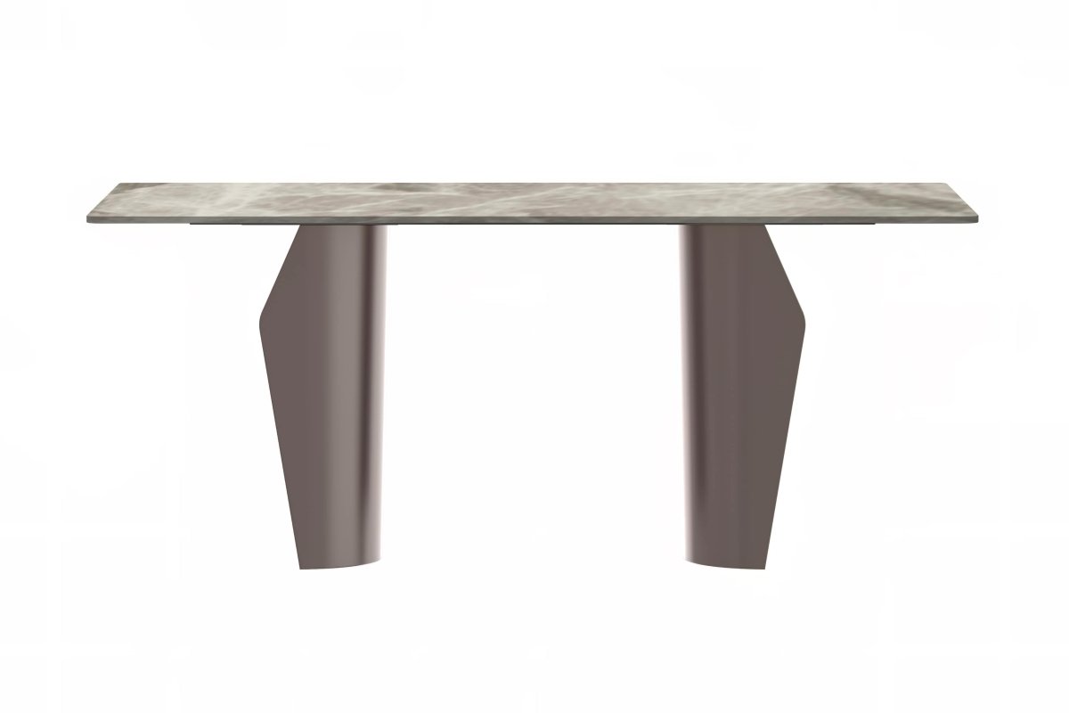 Leisuremod Dining Table Zelan Dining Table with Rectangular Glass/Sintered Stone Tabletop and Steel Legs