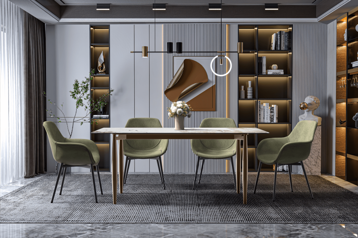 Leisuremod Dining Table Zinti Rectangular Dining Table with Glass/Sintered Stone Tabletop and Steel Base