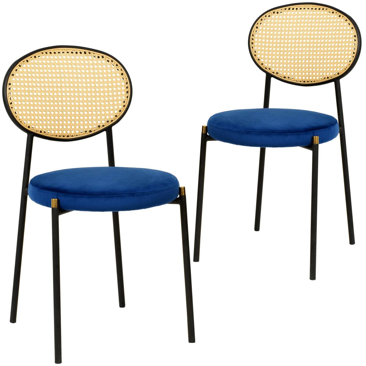 LeisureMod Euston Modern Wicker Dining Chair with Velvet/Leather Round Seat Set of 2