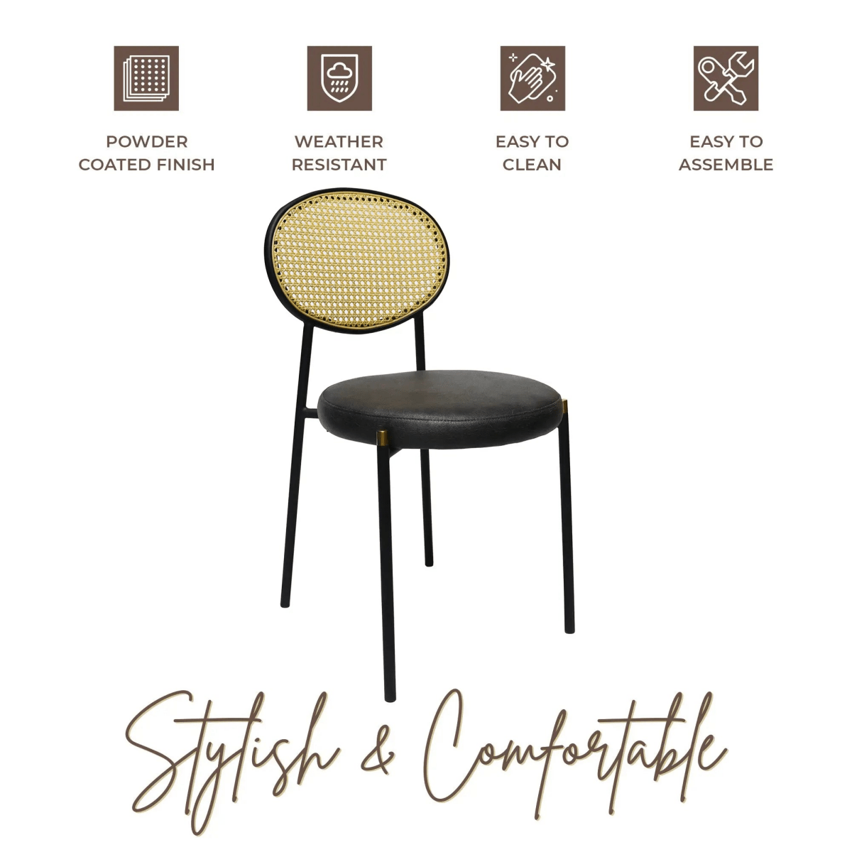 LeisureMod Euston Modern Wicker Dining Chair with Velvet/Leather Round Seat Set of 2